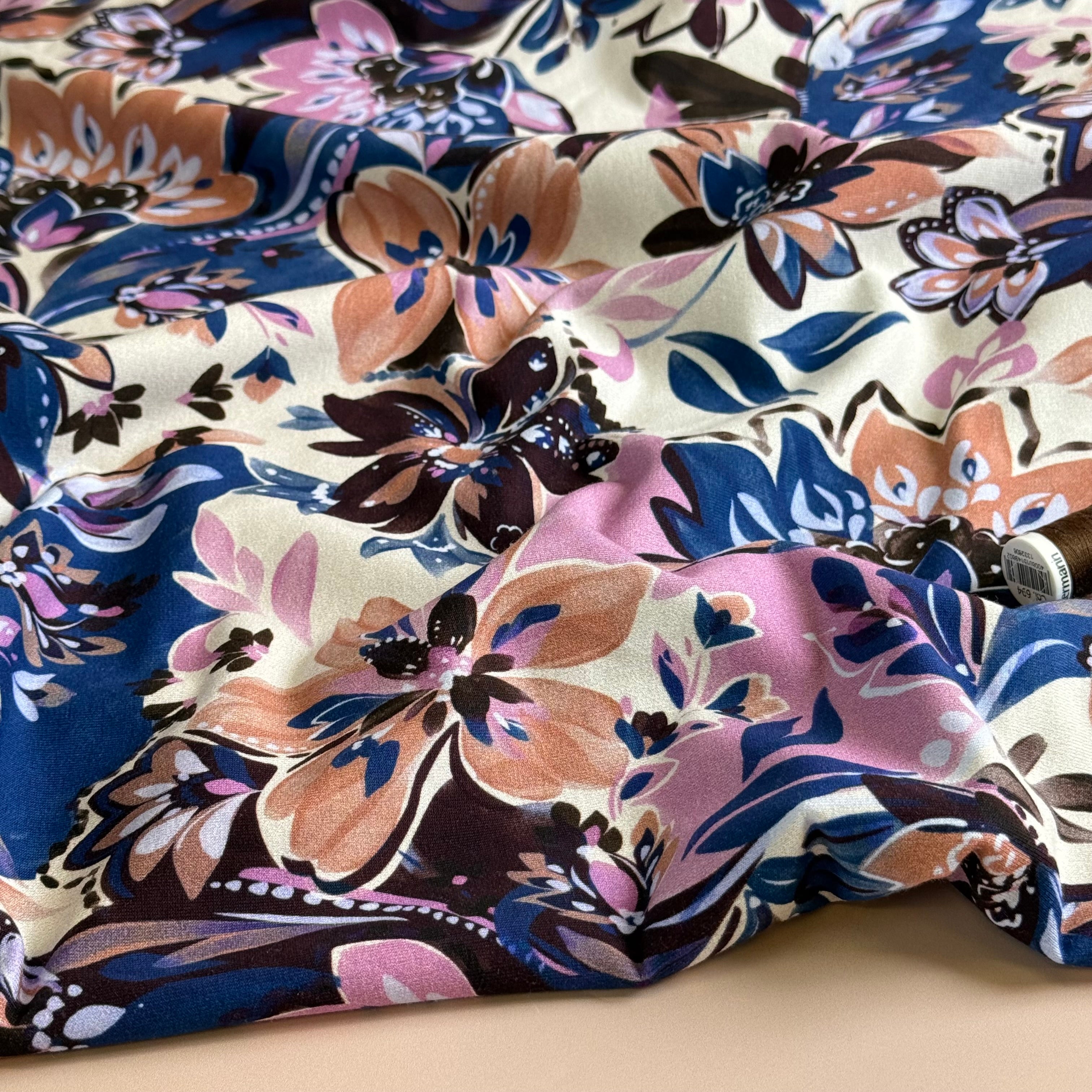 Painted Neutral Flowers Cotton French Terry