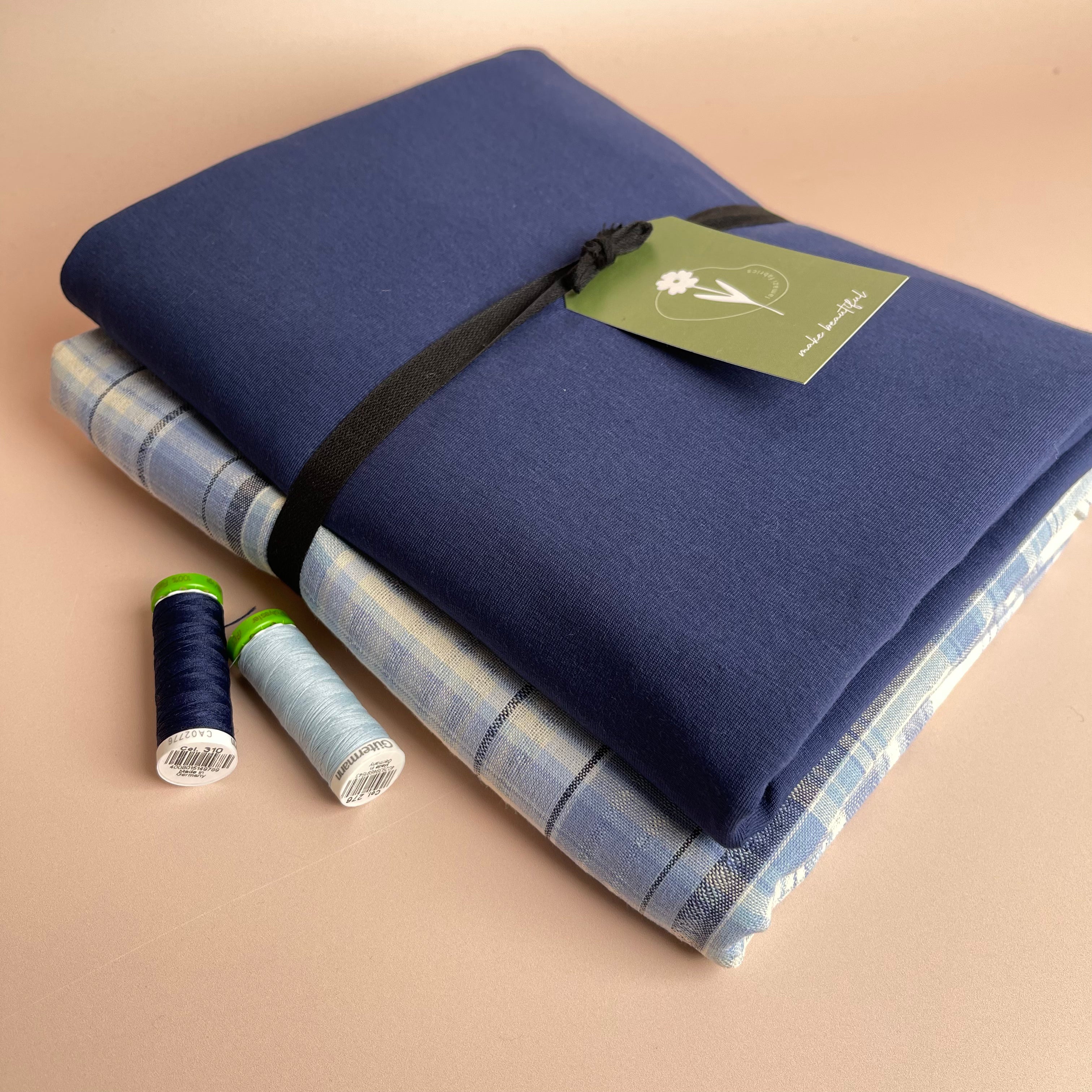 Limited Edition - Luxury Pyjama Kit with yarn Died Blue Check Cotton
