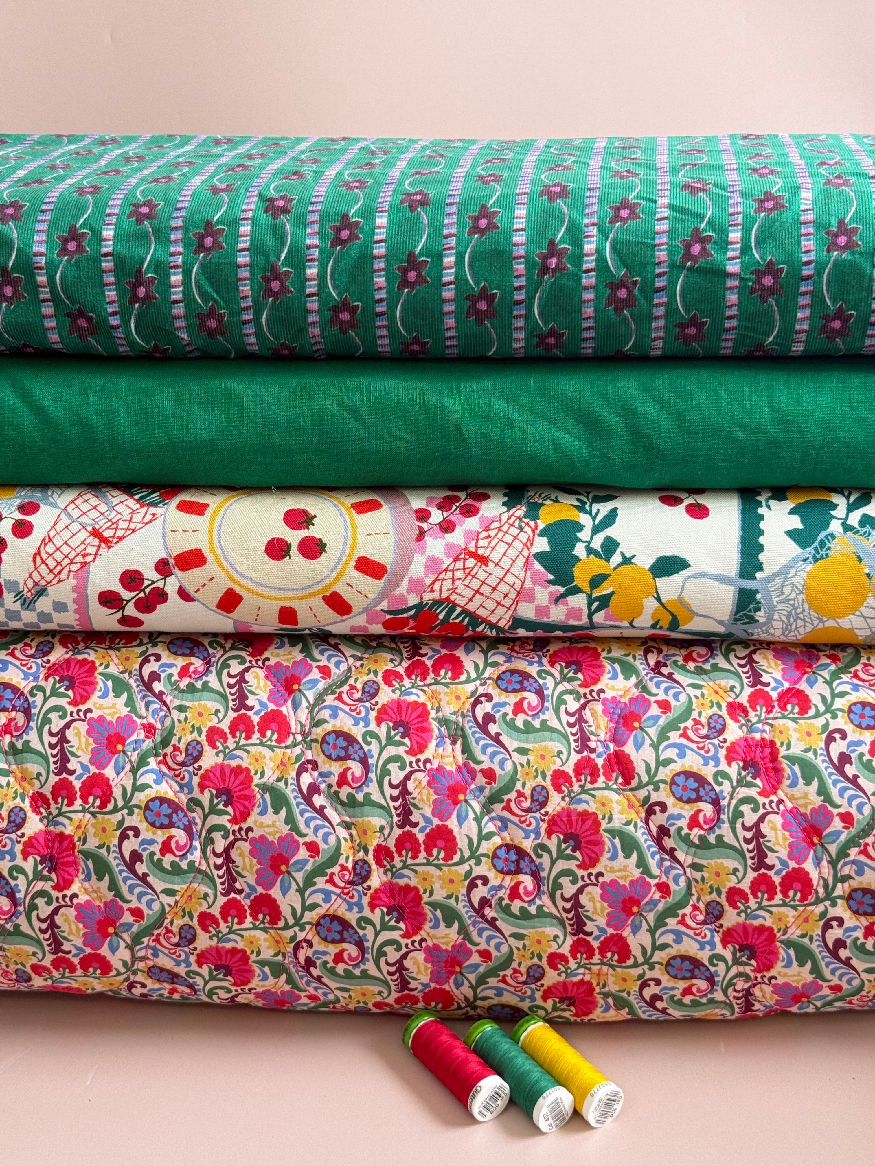 Paisley Flowers Red Quilted Cotton Fabric