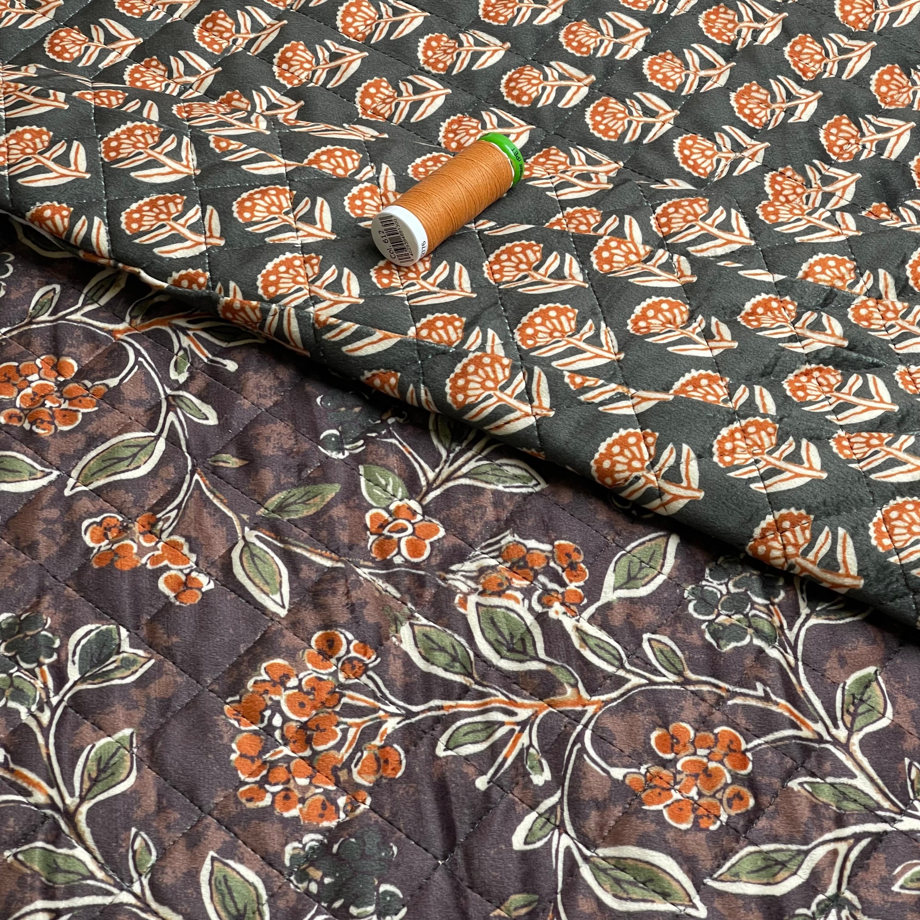 Floral Quilted Velvet Coating Fabric in Brown
