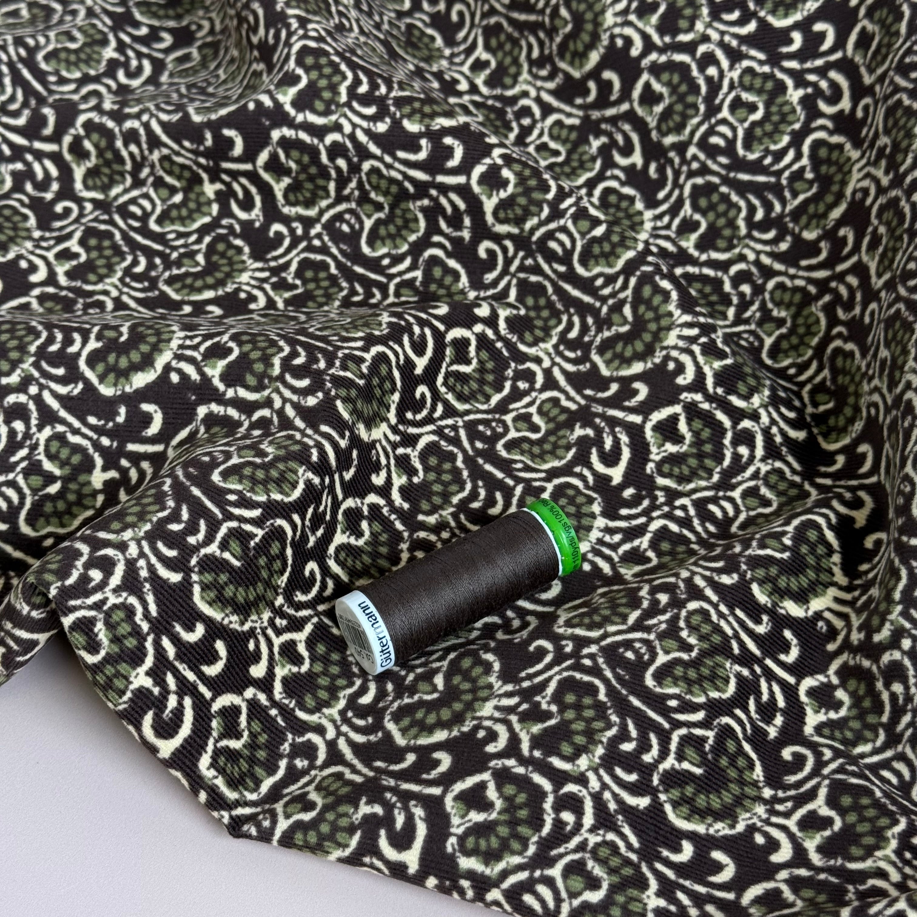 Doodle Trees on Dark Brown Cotton Needlecord