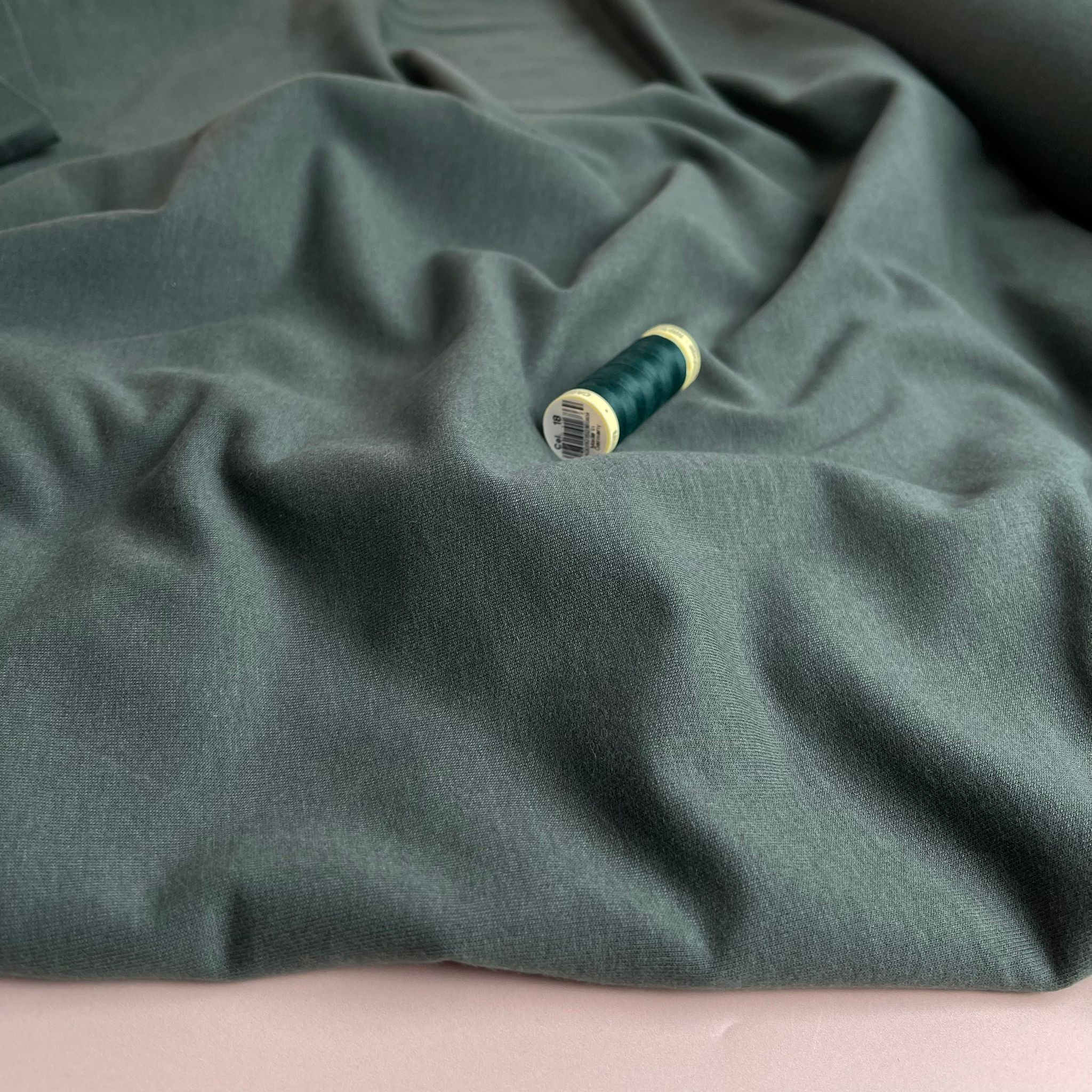 Peach Soft GOTS Organic Cotton Sweat-shirting in Deep Green