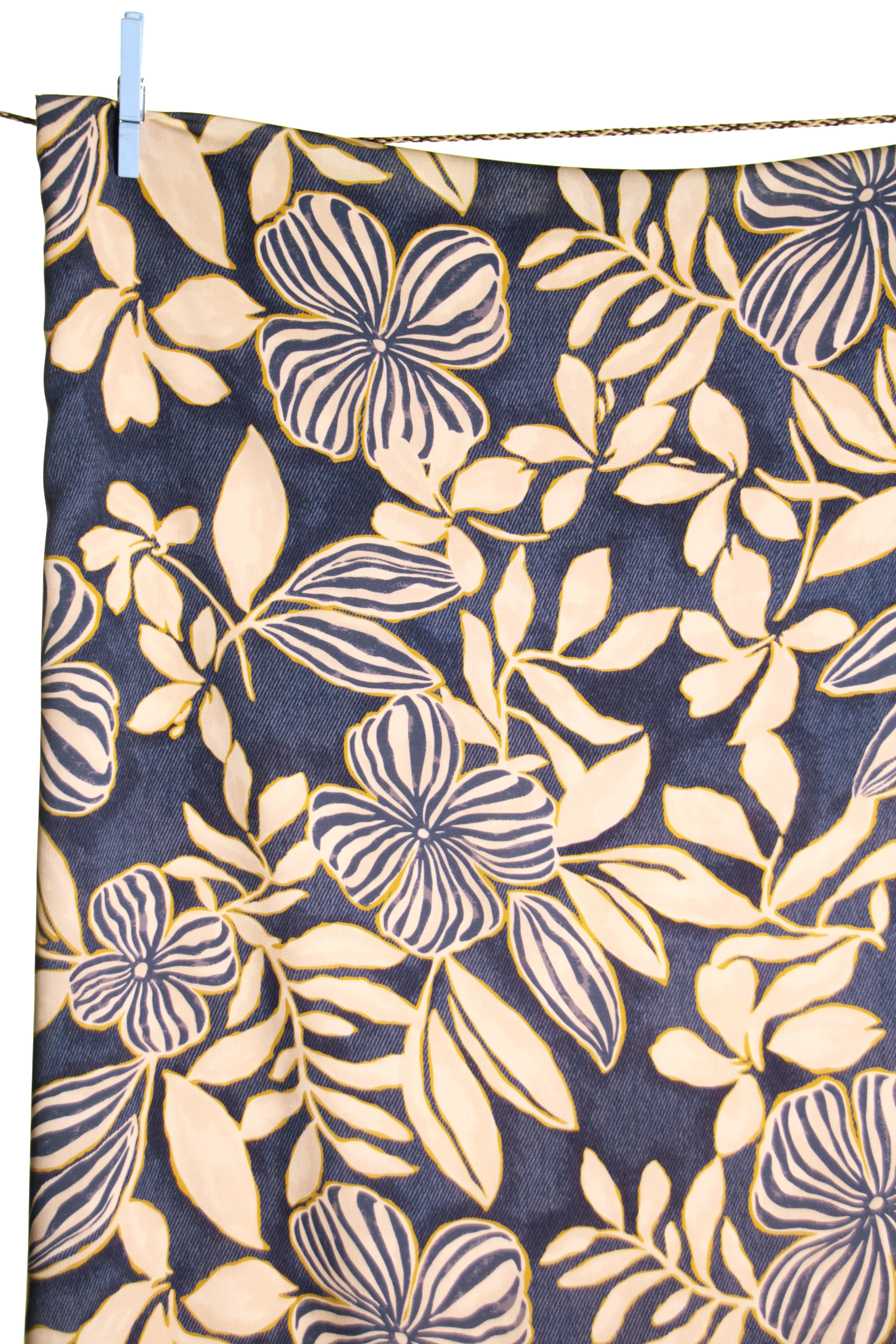 Atelier Jupe - Jeans Blue with Beige Flowers Viscose Fabric