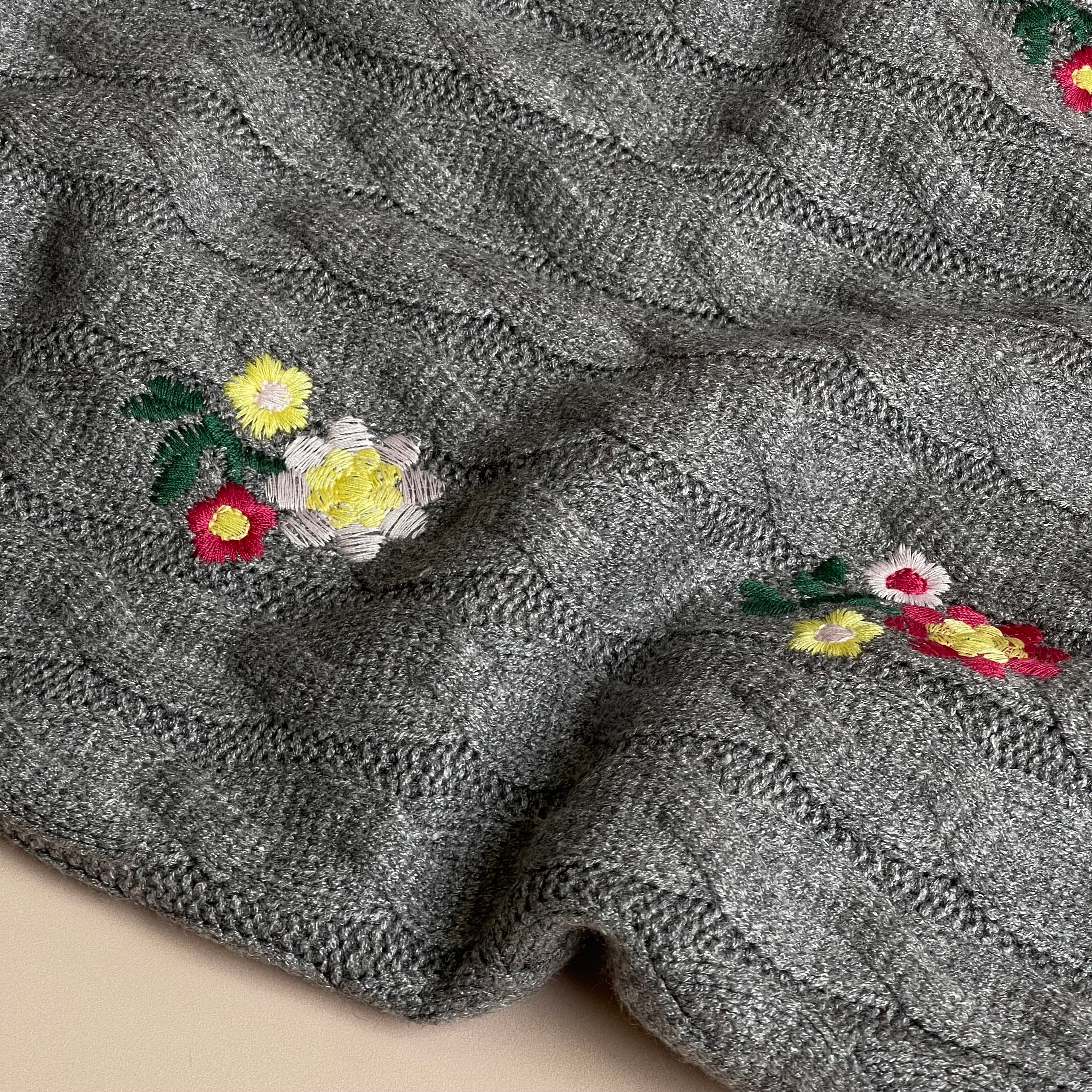 Embroidered Floral Nordic Cable Knit in Anthracite