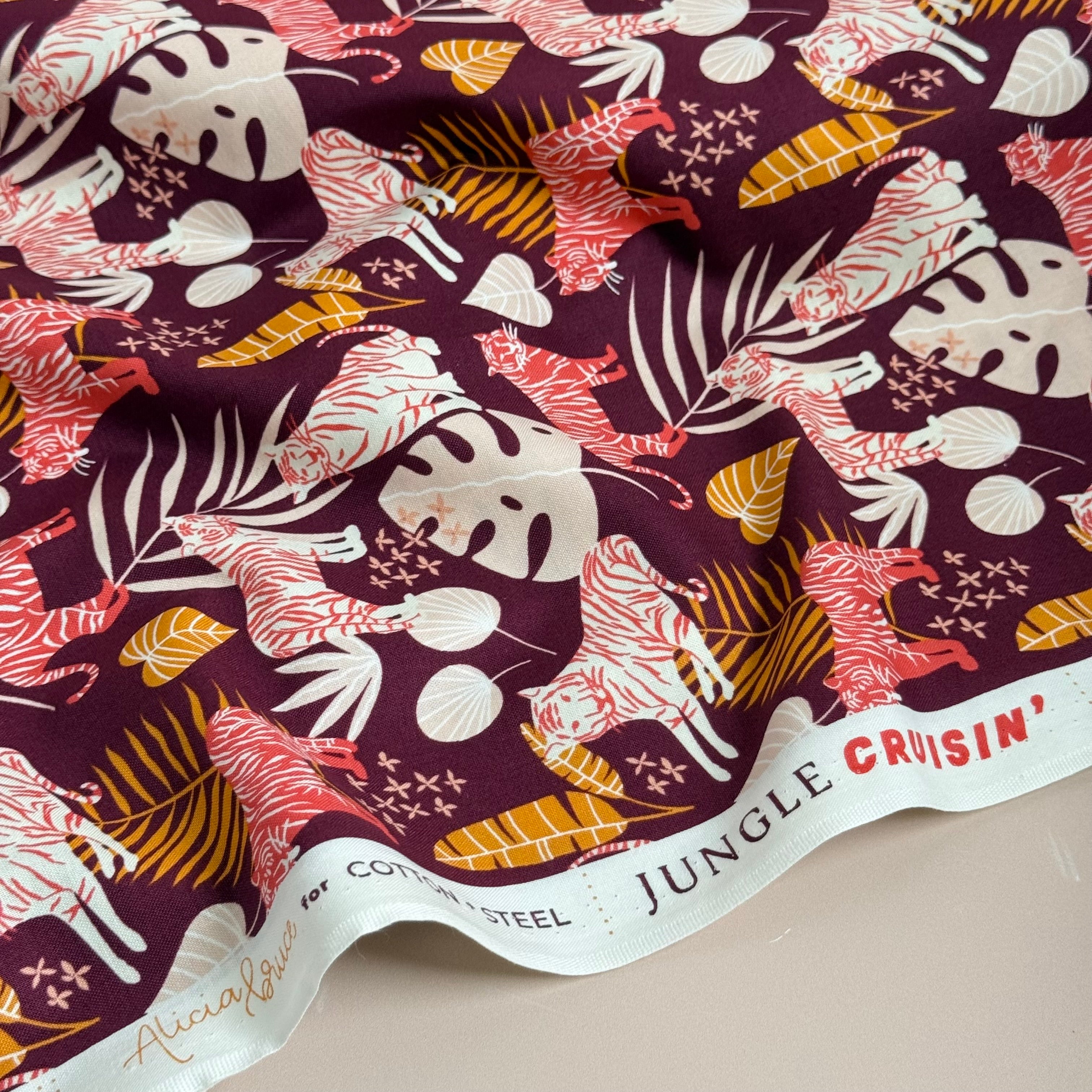 Cotton and Steel - Stripe Squad in Fiery Fushia Japanese Cotton from Jungle Cruisin'