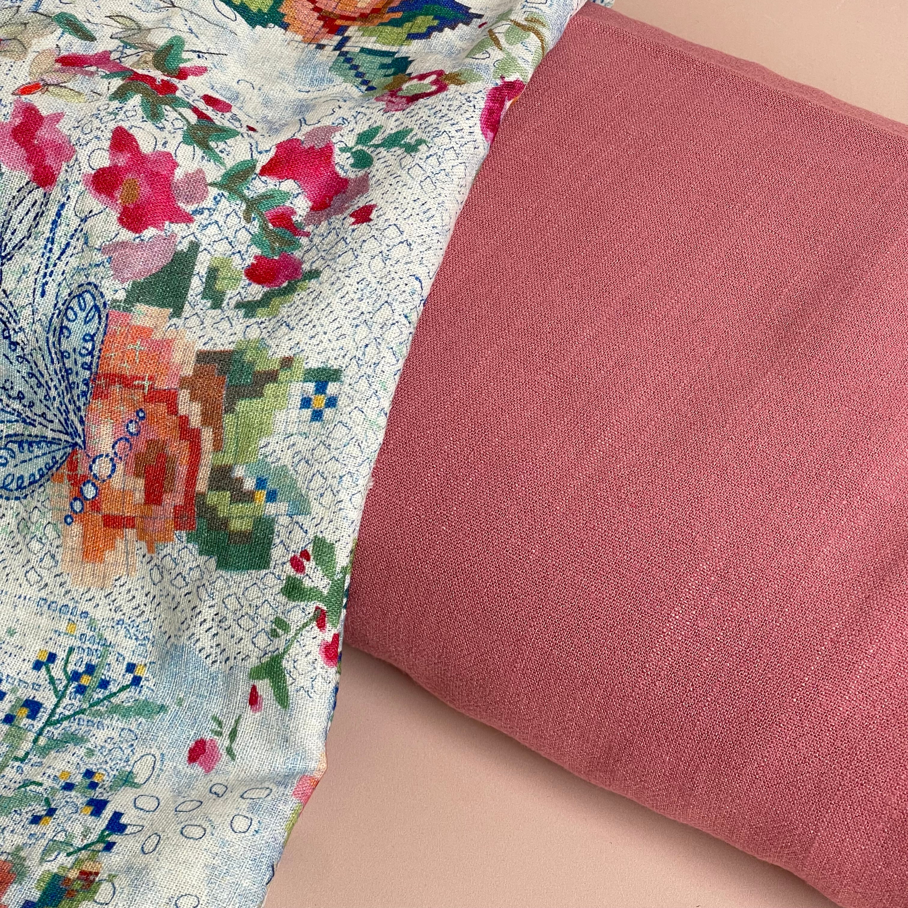 Flow Coral Pink Viscose Linen Blend Dress Fabric