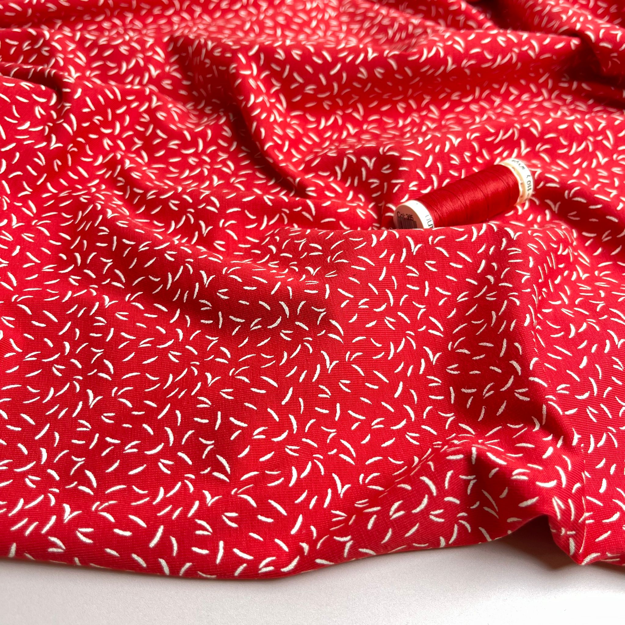 Dashes on Red Cotton Jersey Fabric