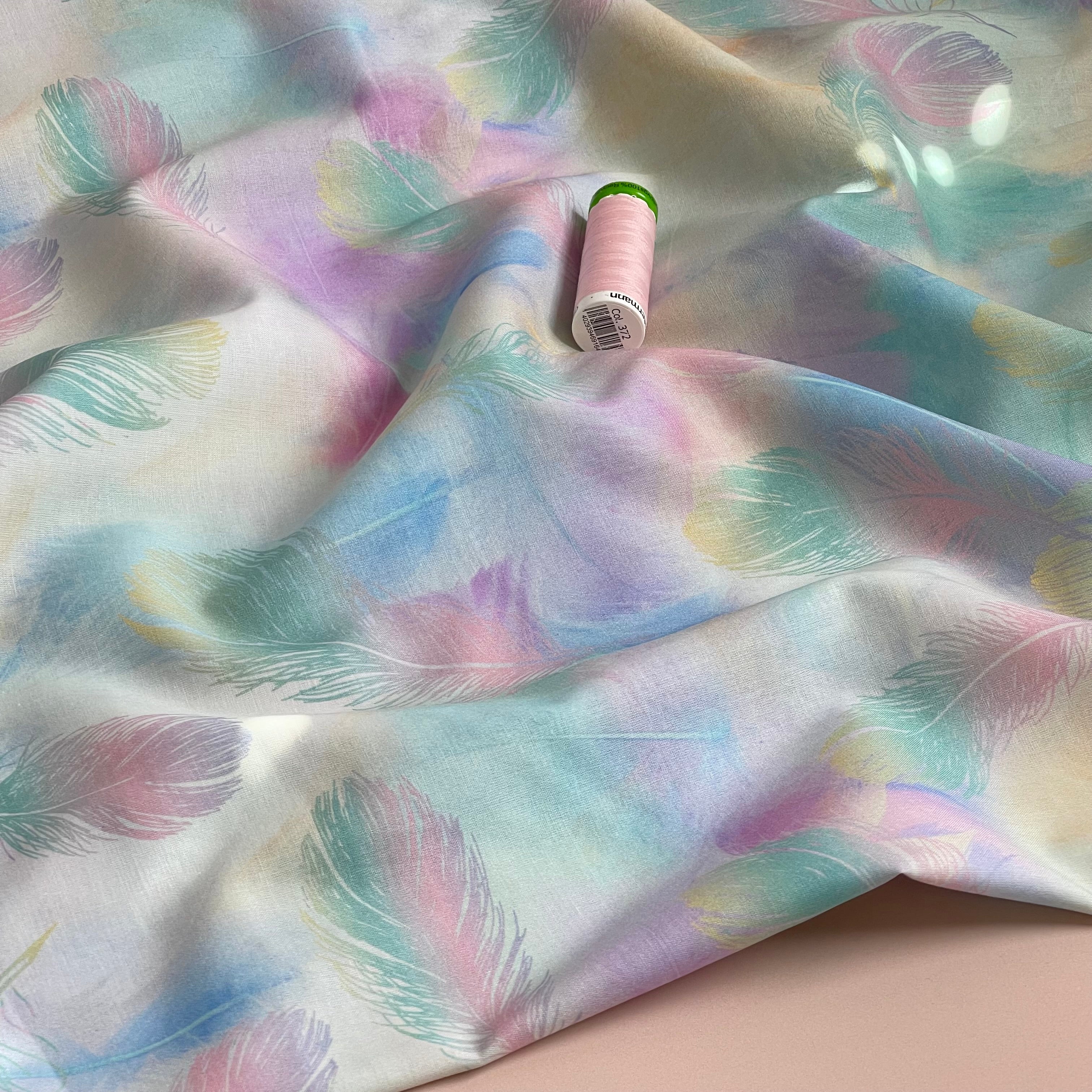 Rainbow Feathers Cotton Voile Fabric
