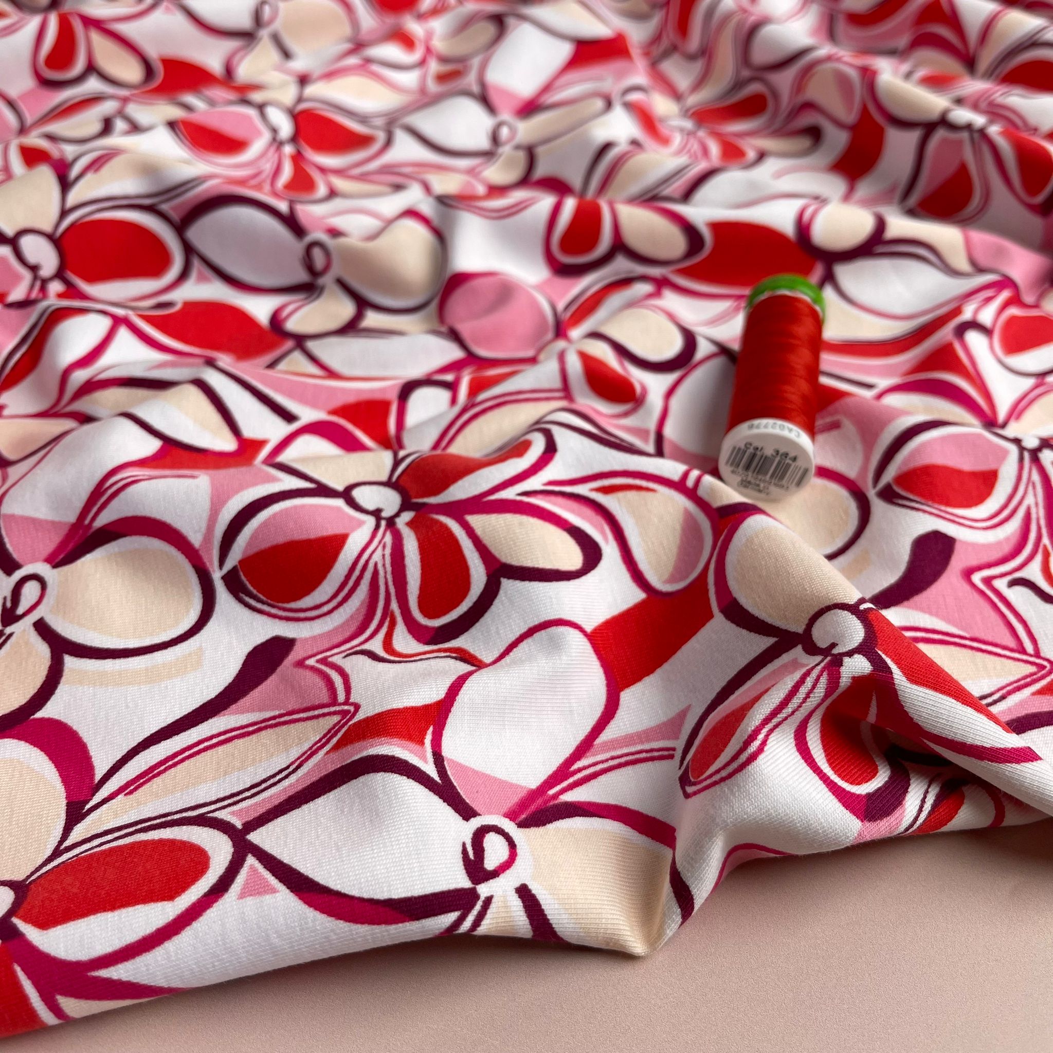 Petals in Pink and Red Cotton Jersey Fabric