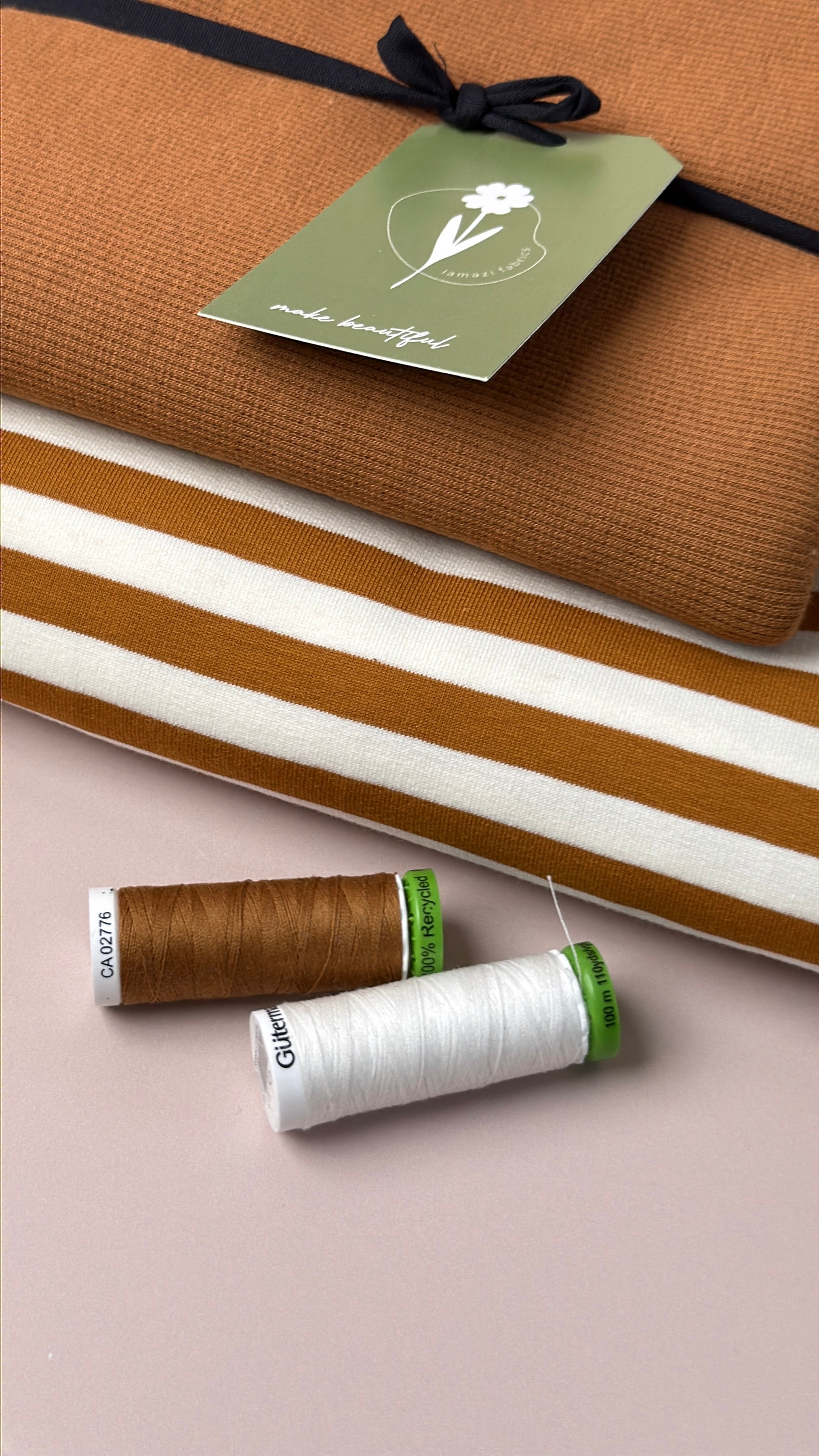 Colour Bundles - Toffee Stripe Cotton French Terry & Ribbing