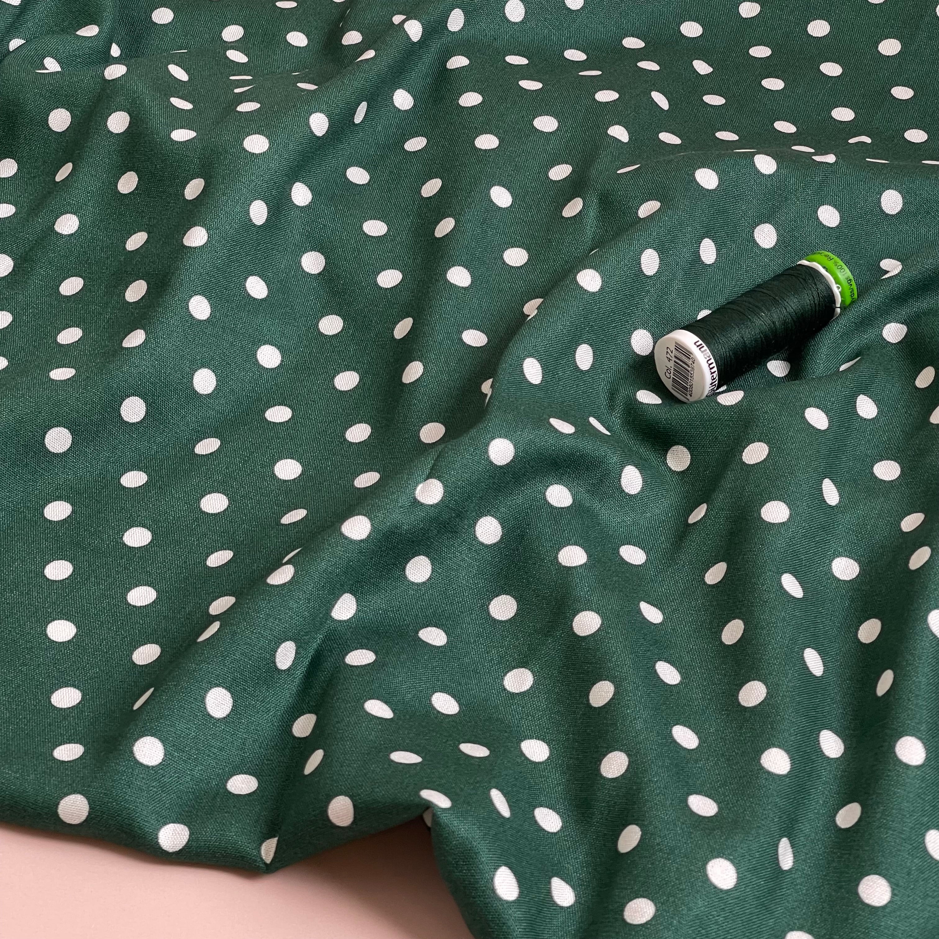 Ex-Designer Deadstock - Verdant Green Polka Dot Viscose Fabric