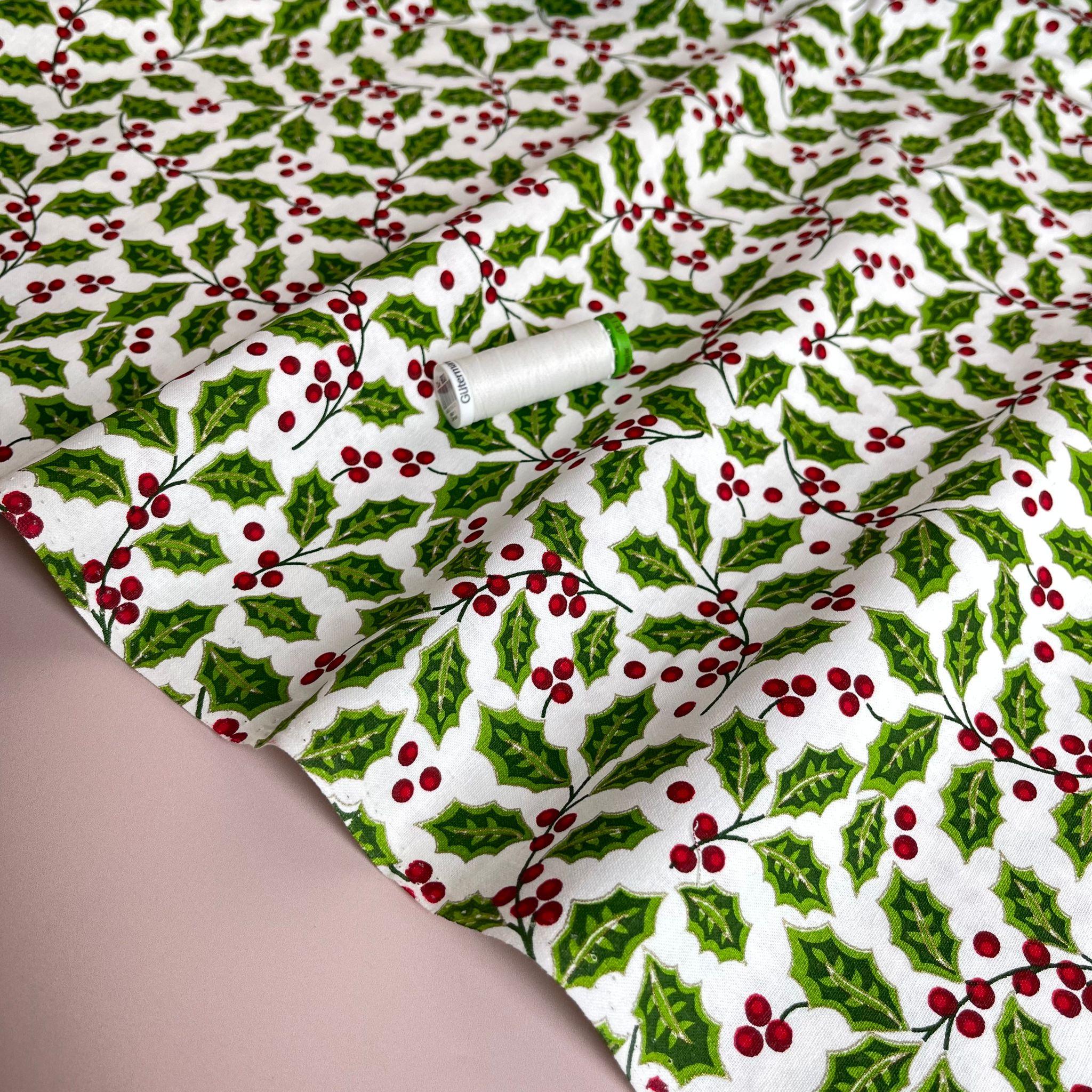 Christmas Holly Cotton Poplin Fabric
