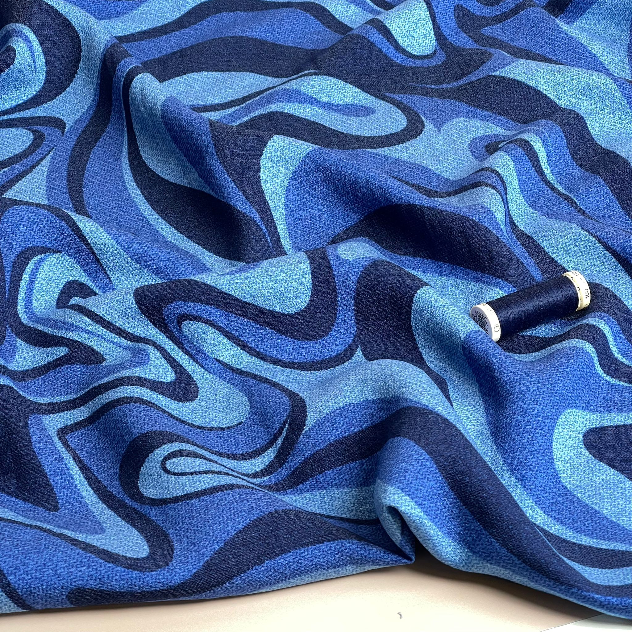 Indigo Marble Textured Viscose Fabric