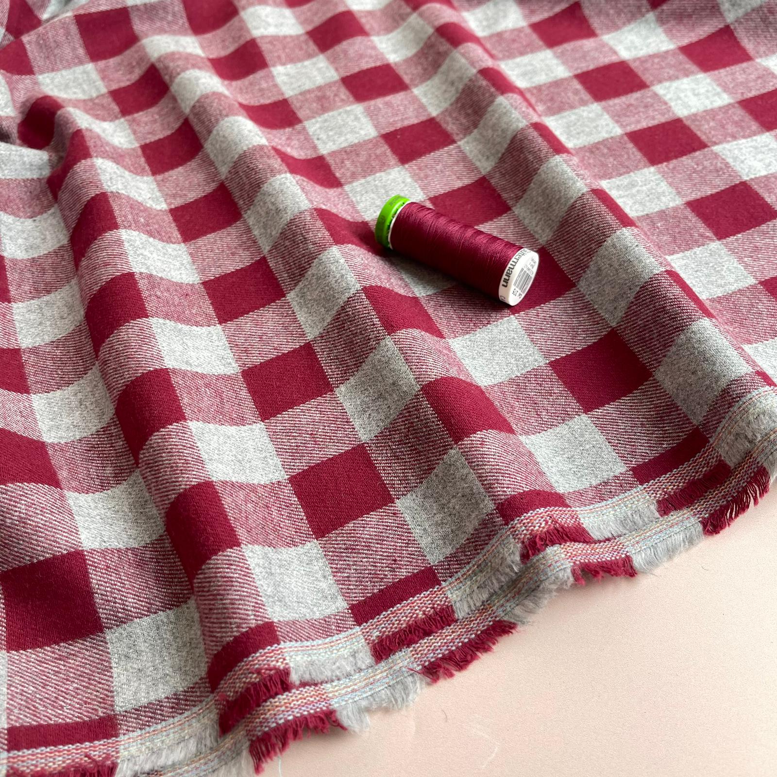 Yarn Dyed Dark Red Gingham Cotton Flannel