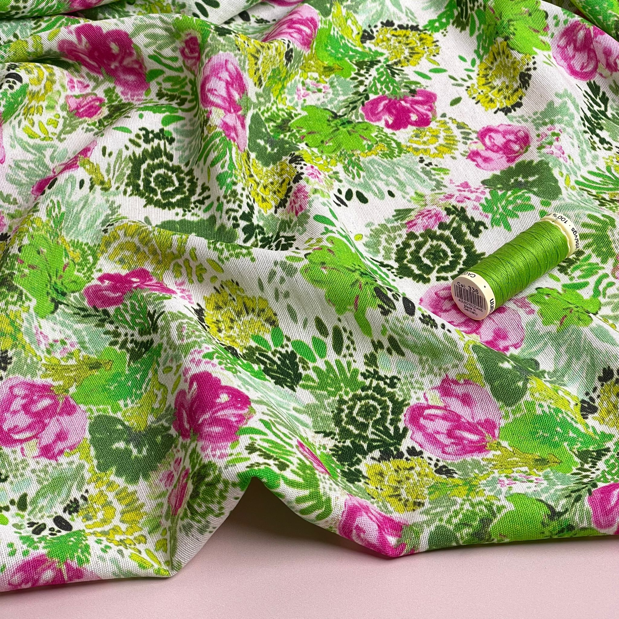 REMNANT 2.4 Metres - Spring Garden Florals Viscose Linen Fabric