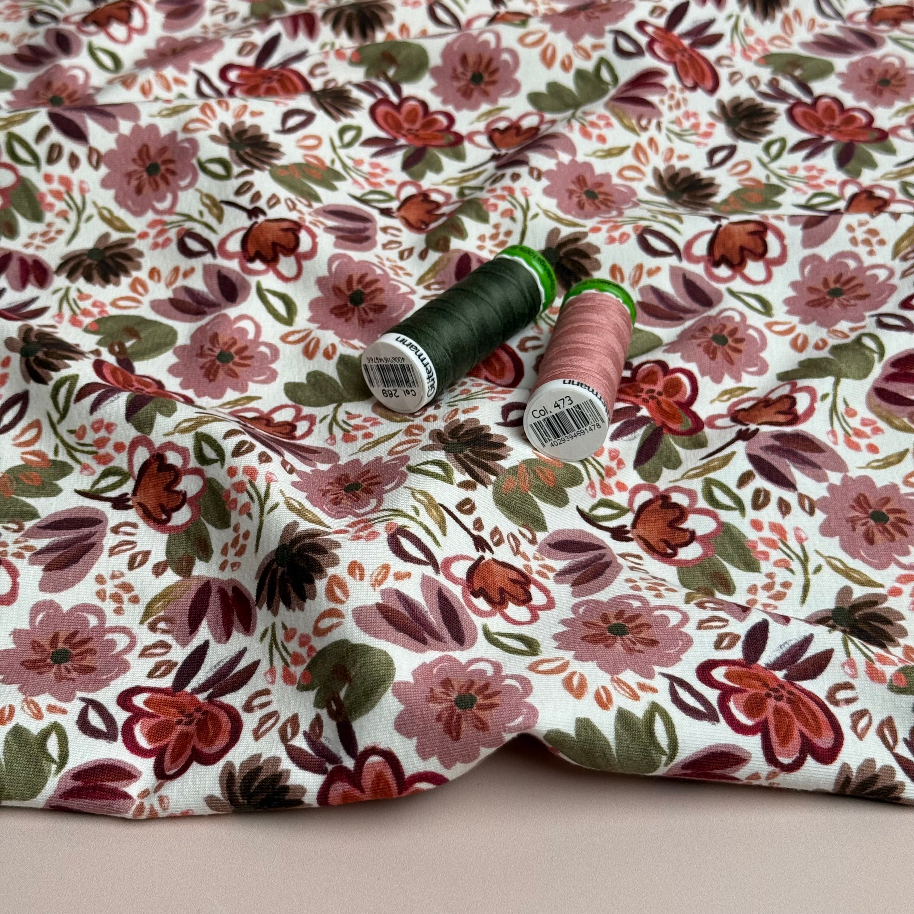 Autumn Flowers Cotton Jersey Fabric