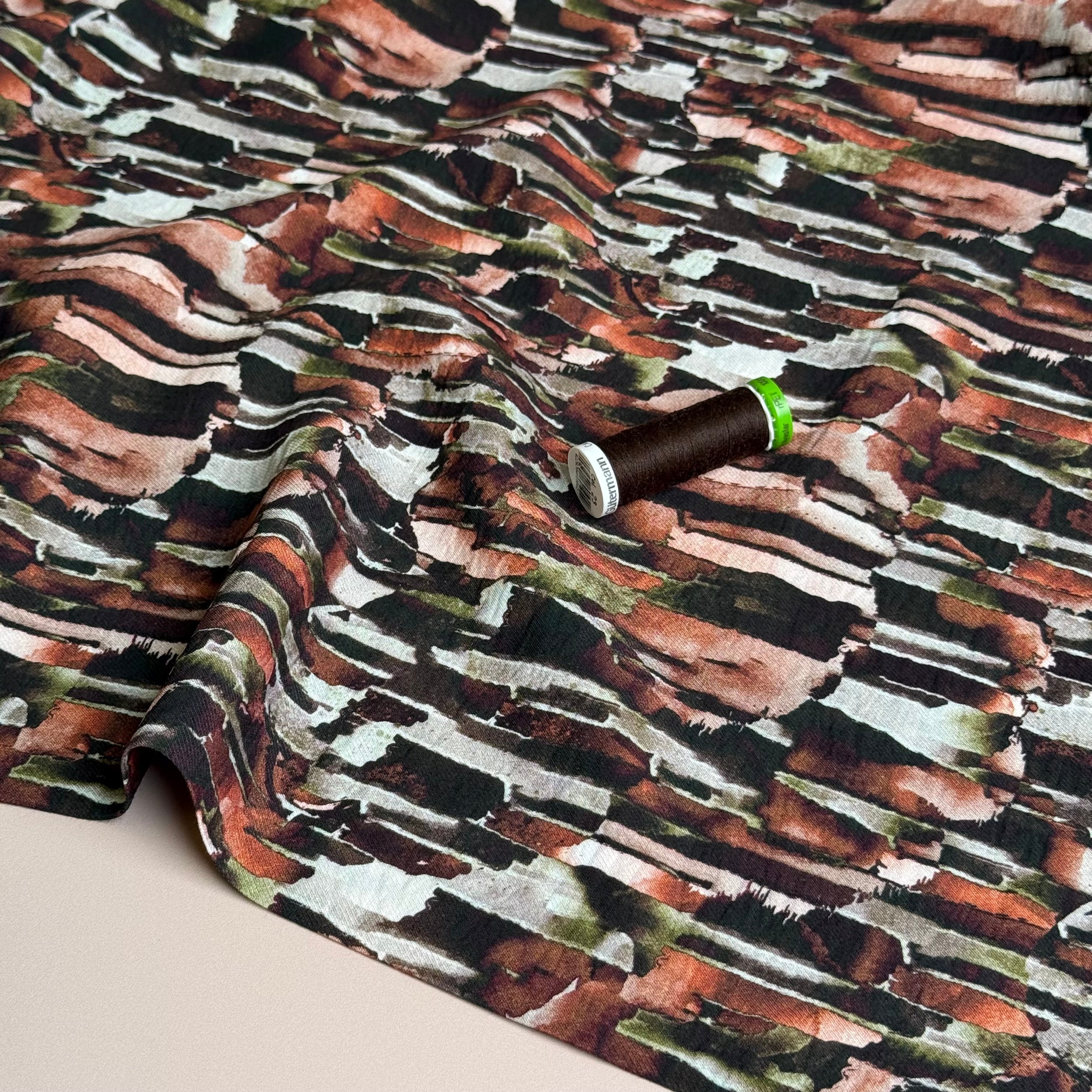 Painterly Rocks Brown Fine Viscose Twill