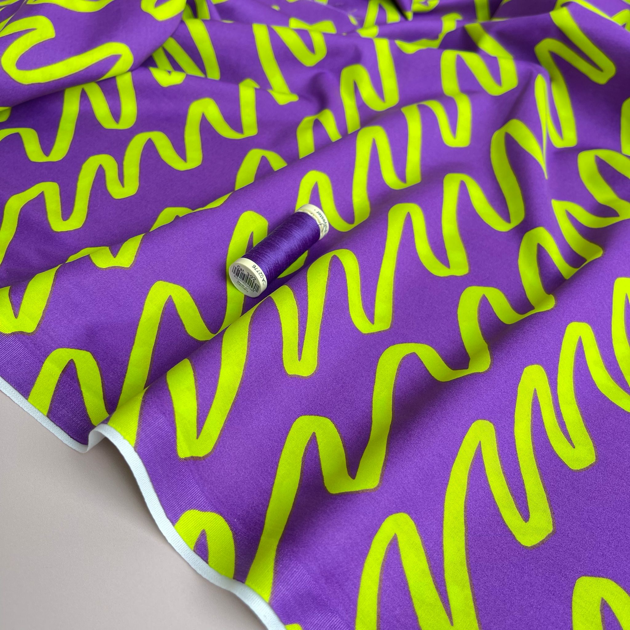 REMNANT 1.75 Metres - Nerida Hansen - Making Waves on Purple Cotton Poplin Fabric