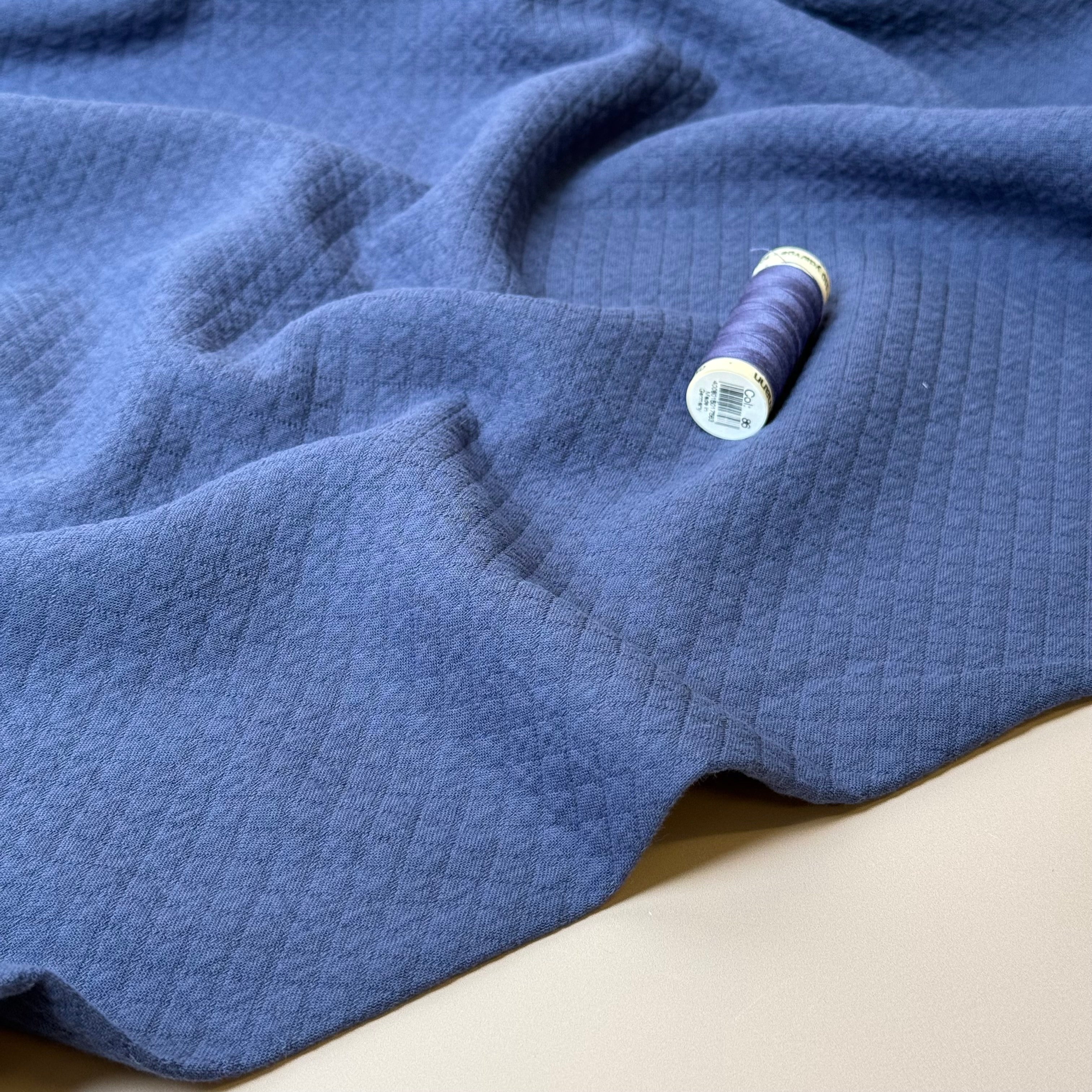 Blue Plain Cotton Diamond Jacquard Fabric