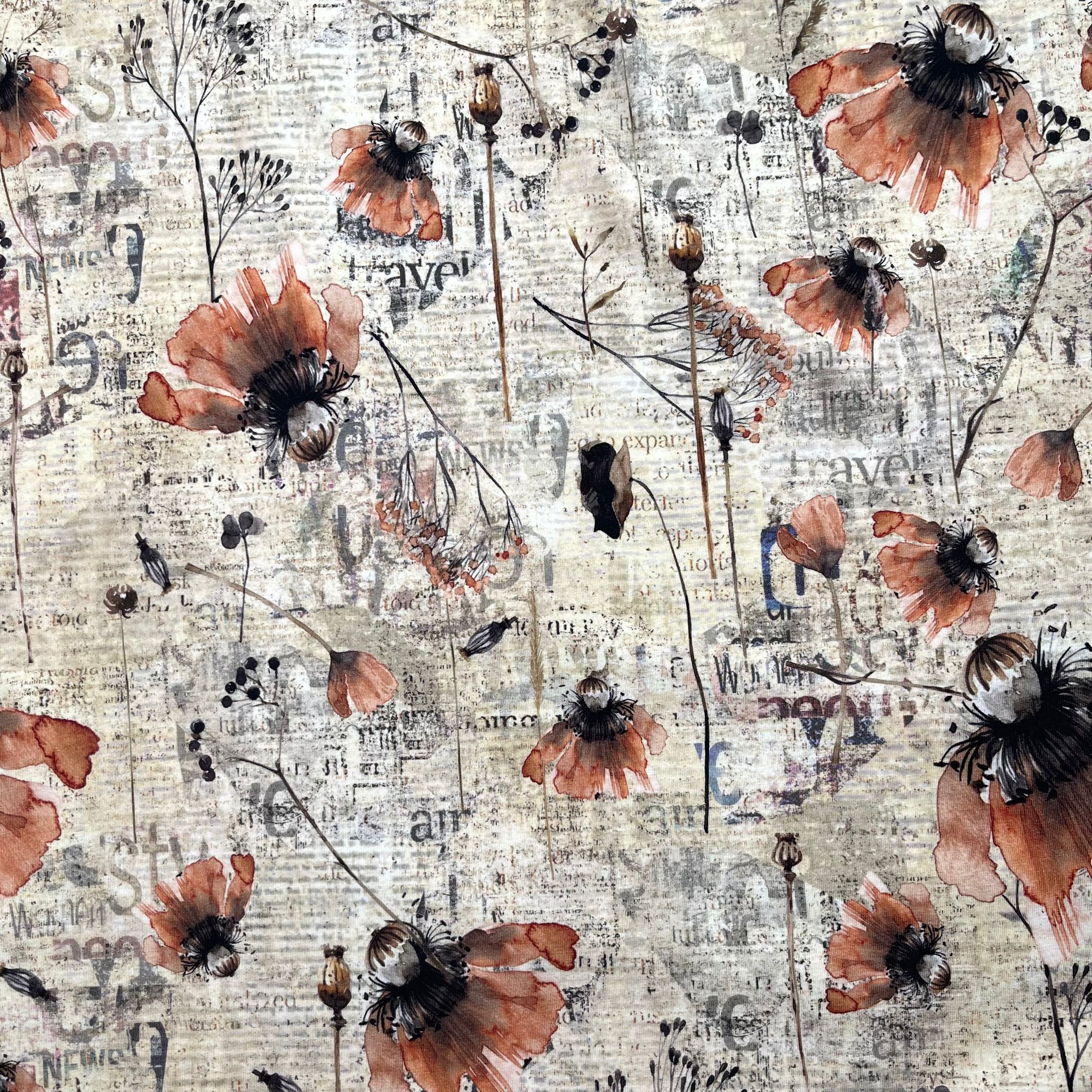 Danish Design - Pressed Peach Flowers Cotton Jersey Fabric