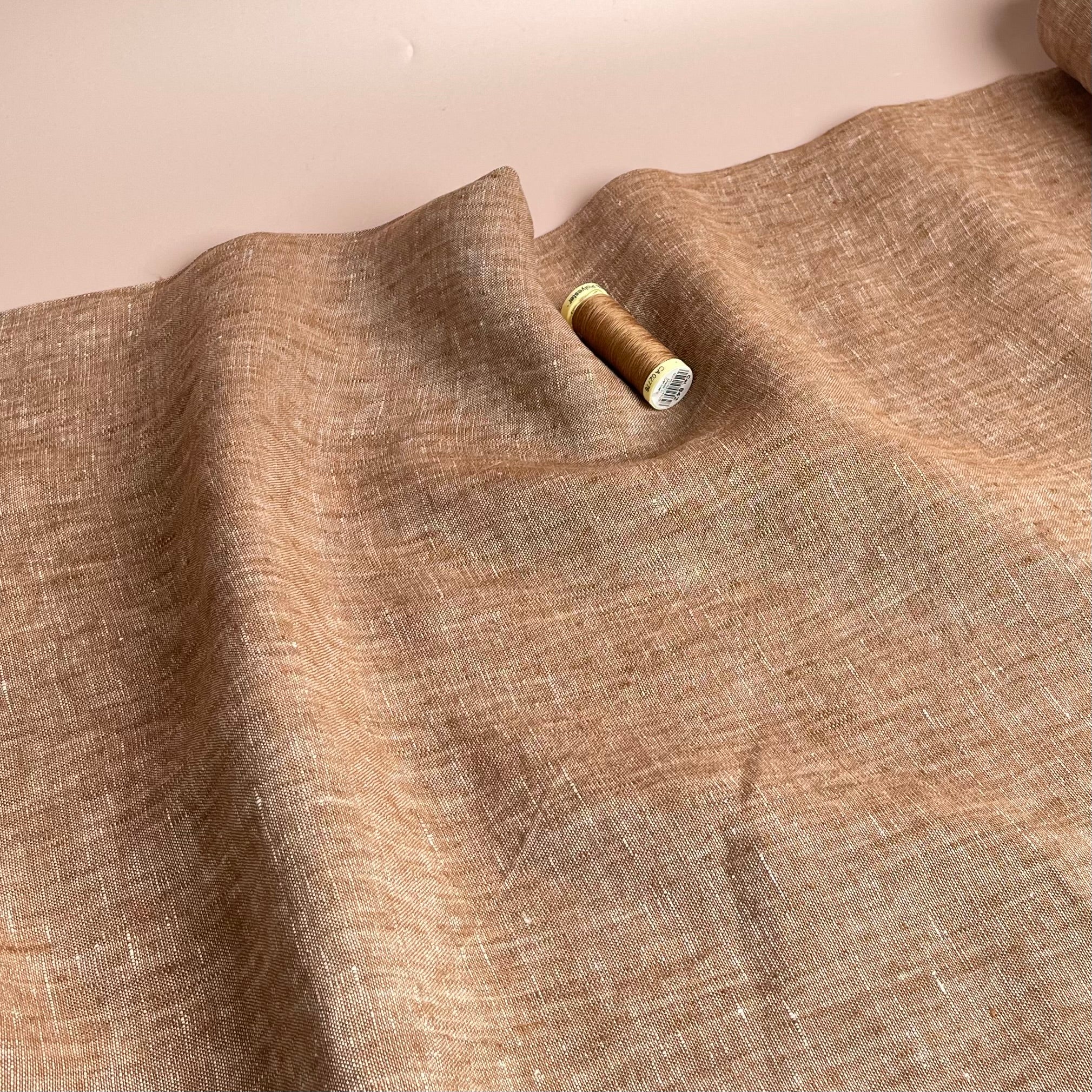 Yarn Dyed Pure Linen Fabric in Tobacco