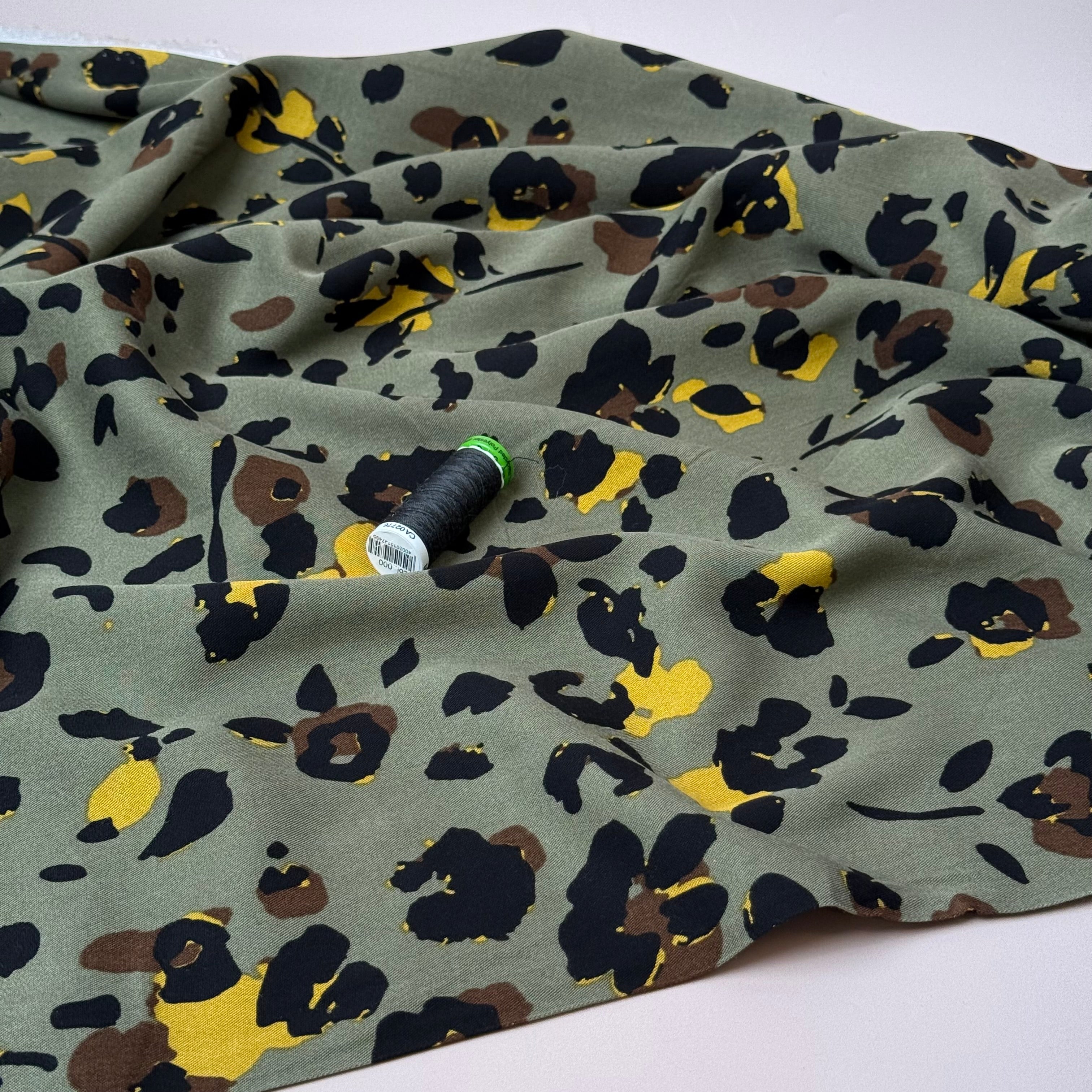 Abstract Leopard Khaki Viscose Twill