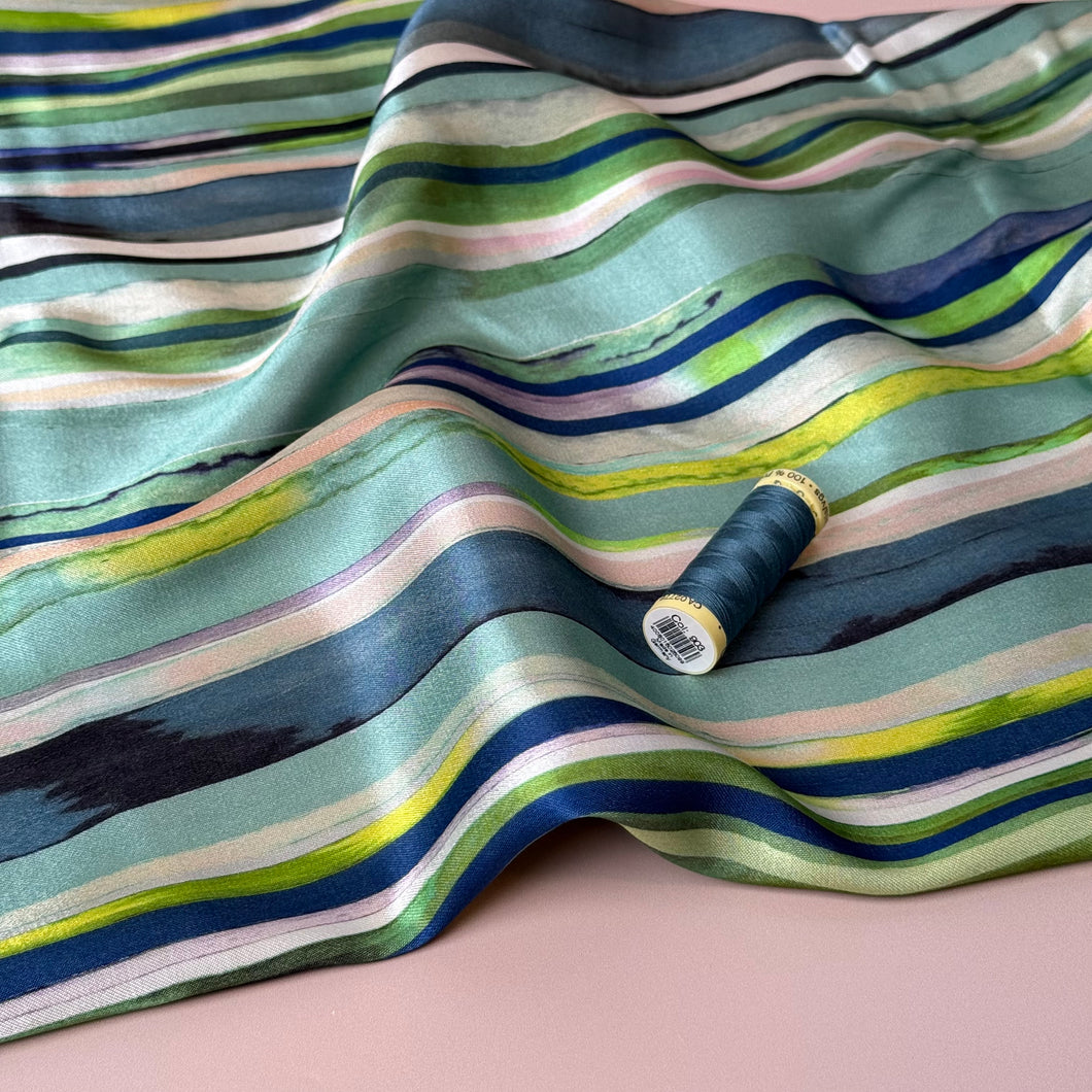 Ocean Stripes Viscose Sateen Fabric