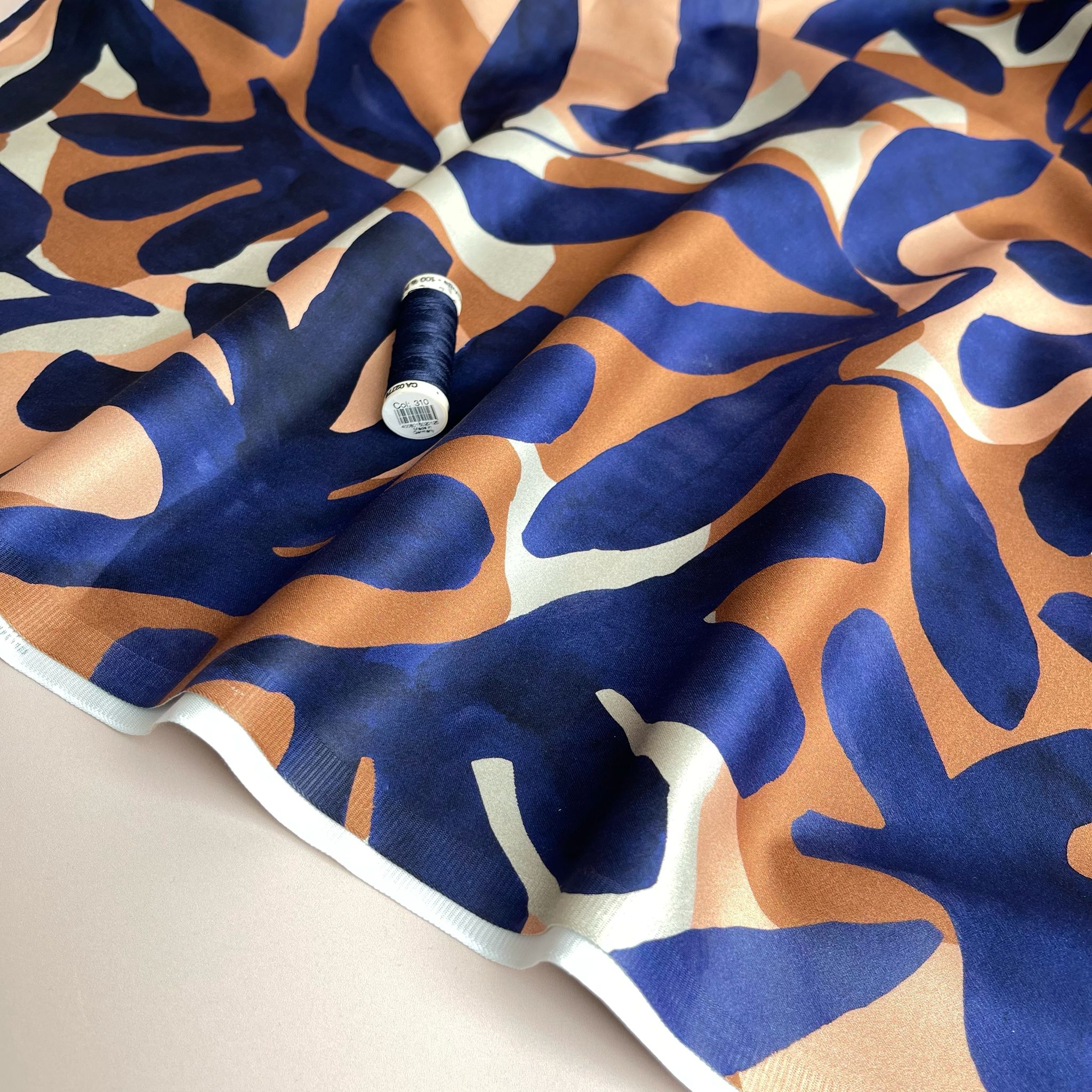 Bold Tropical Foliage in Neutrals Cotton Sateen Fabric