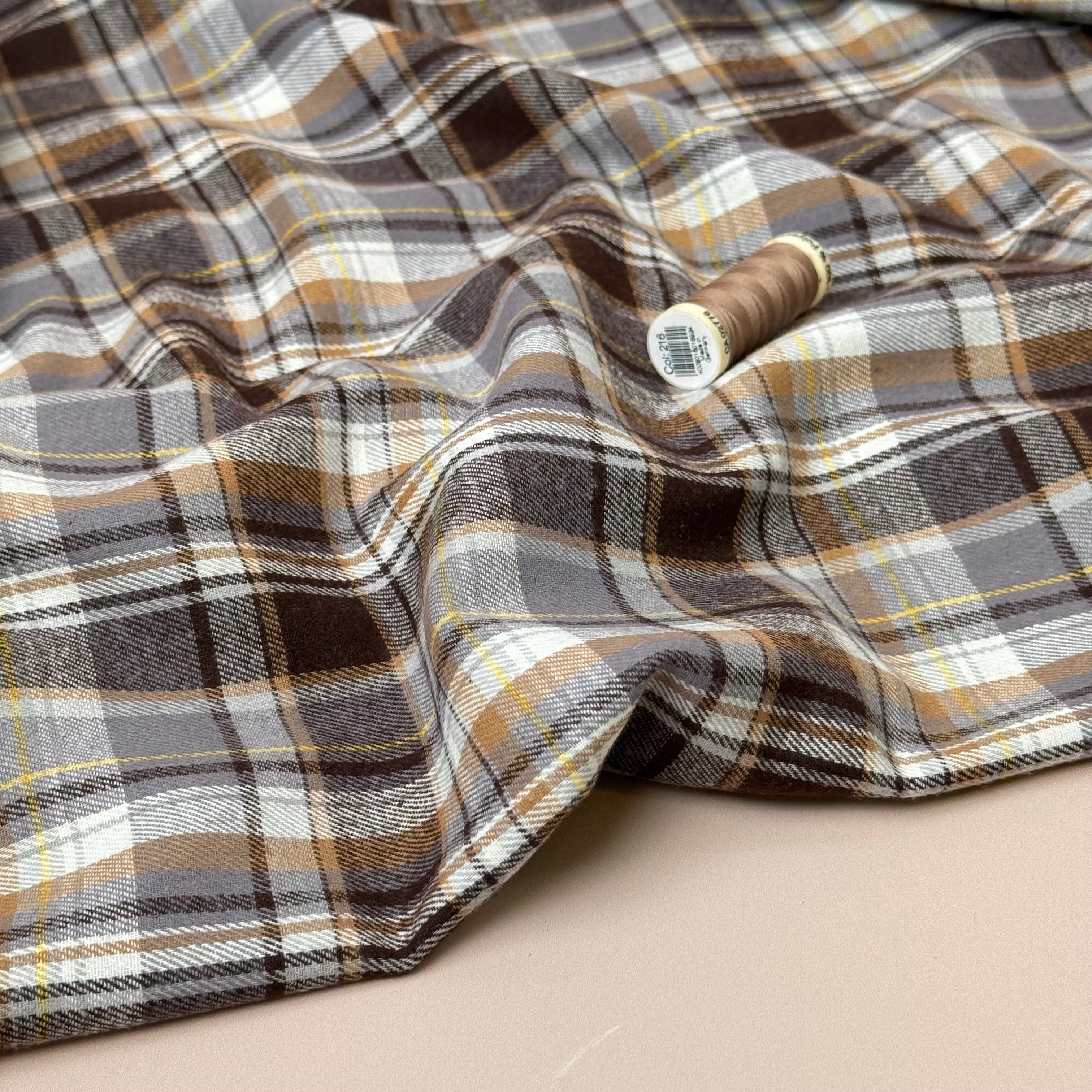 REMNANT 0.4 Metre - Plaid Brown Brushed Cotton Flannel