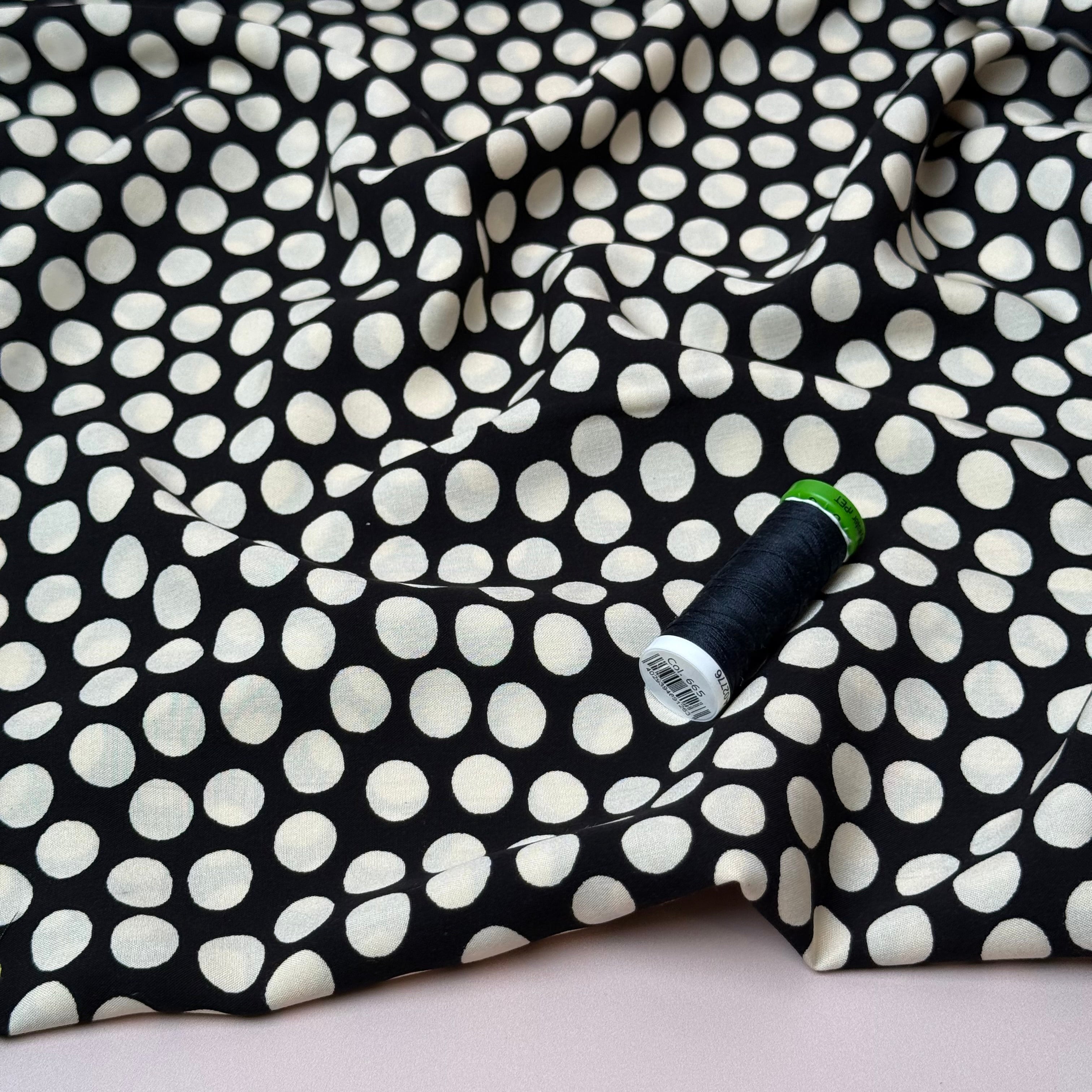 Snow Dots Black & Neutral Viscose Poplin Fabric