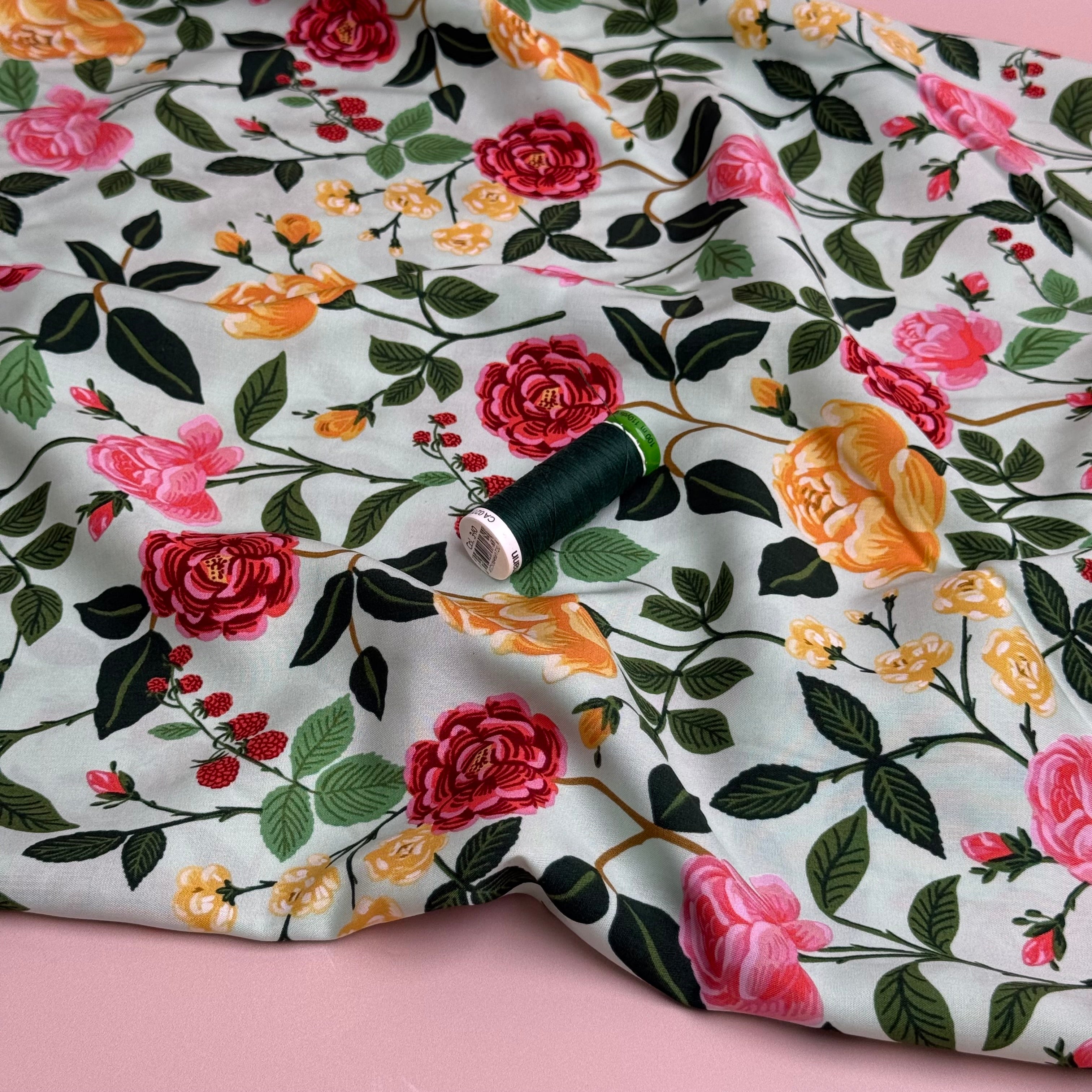 Rifle Paper Co - Roses in Mint Rayon from English Rose