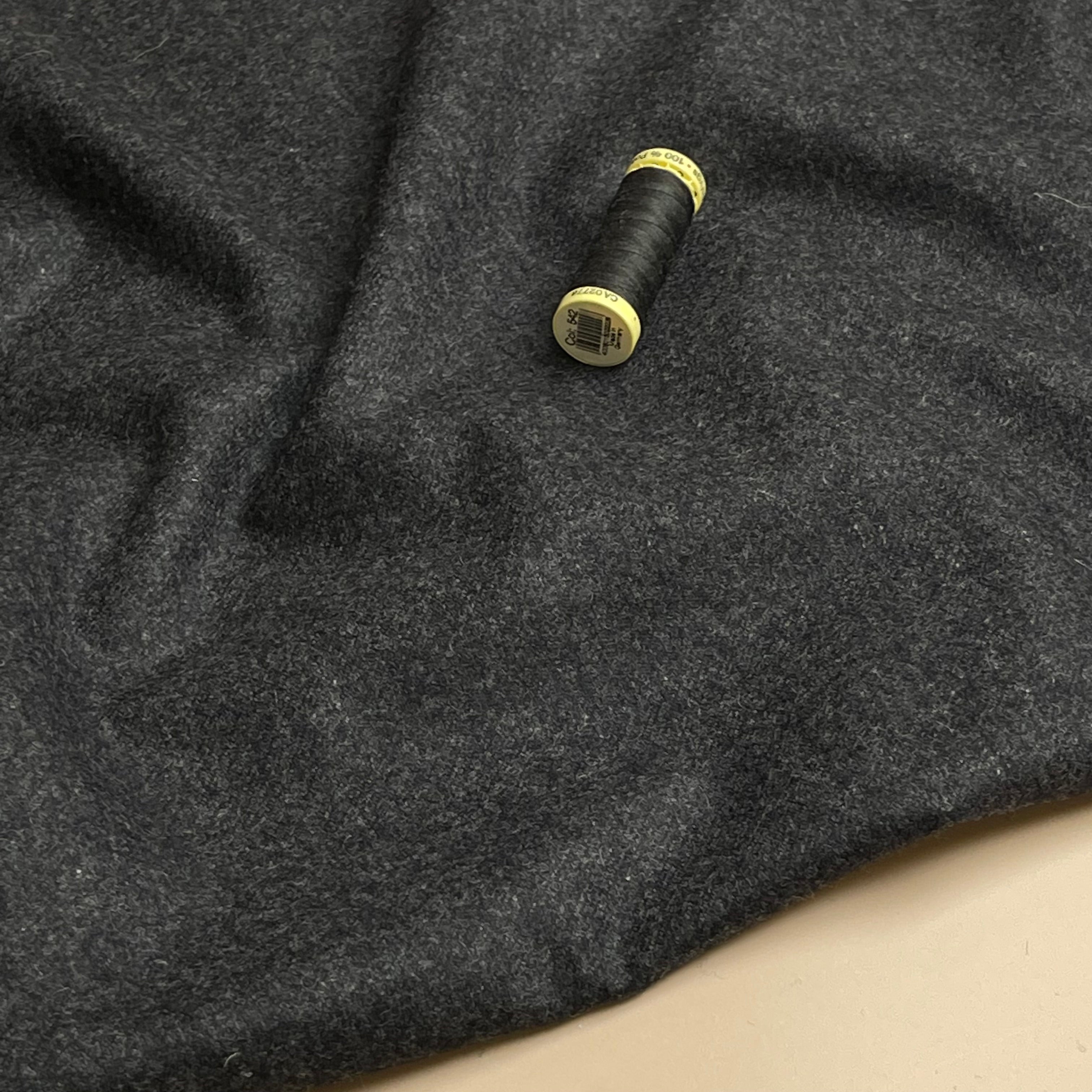 Deadstock Plain Charcoal Wool Coating Fabric