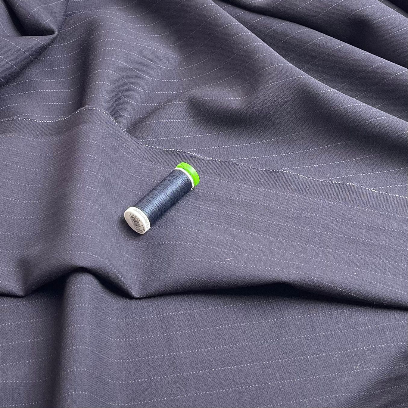 Deadstock Navy Pinstripe Worsted Wool Fabric