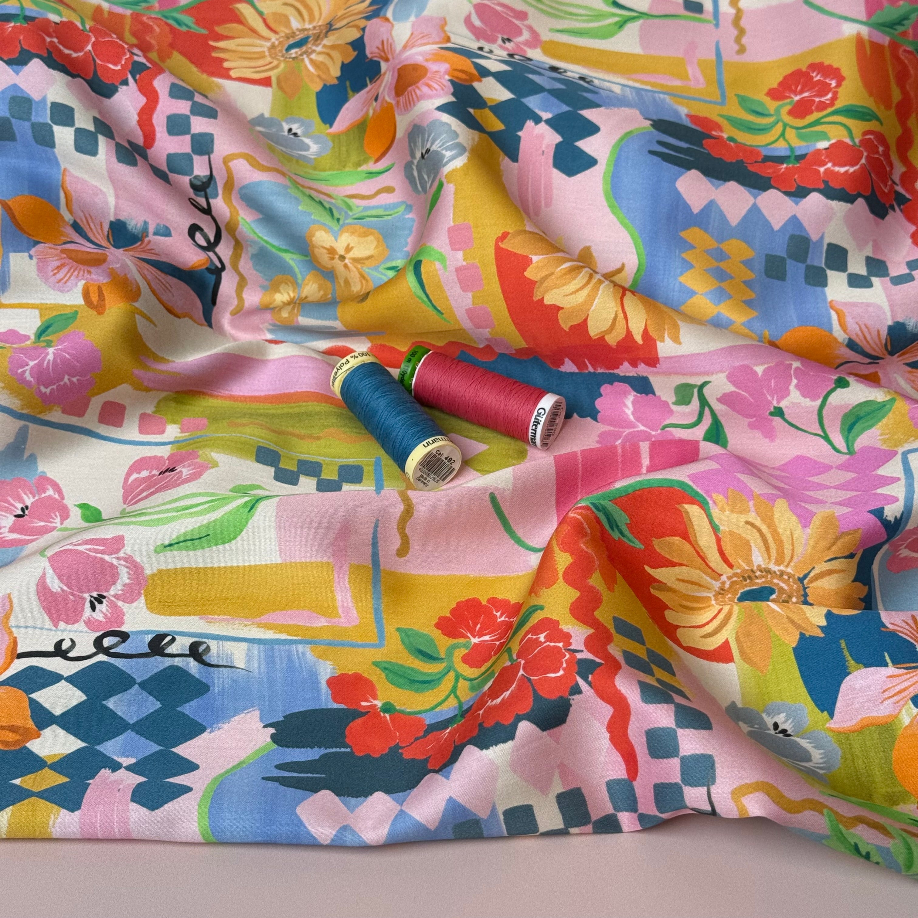 Holiday Patchwork Postcard Spring Cotton Sateen Fabric