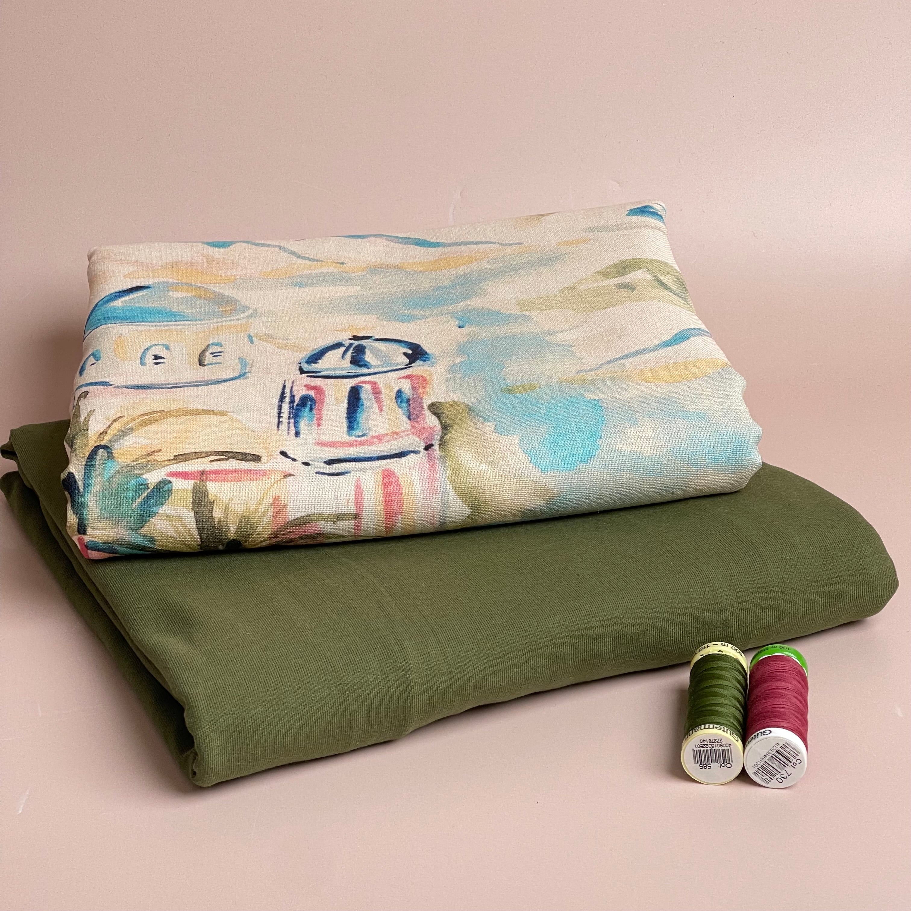 Make an Outfit Colour Bundle - Riviera Landscape Summer Viscose Linen & Khaki Cotton Jersey