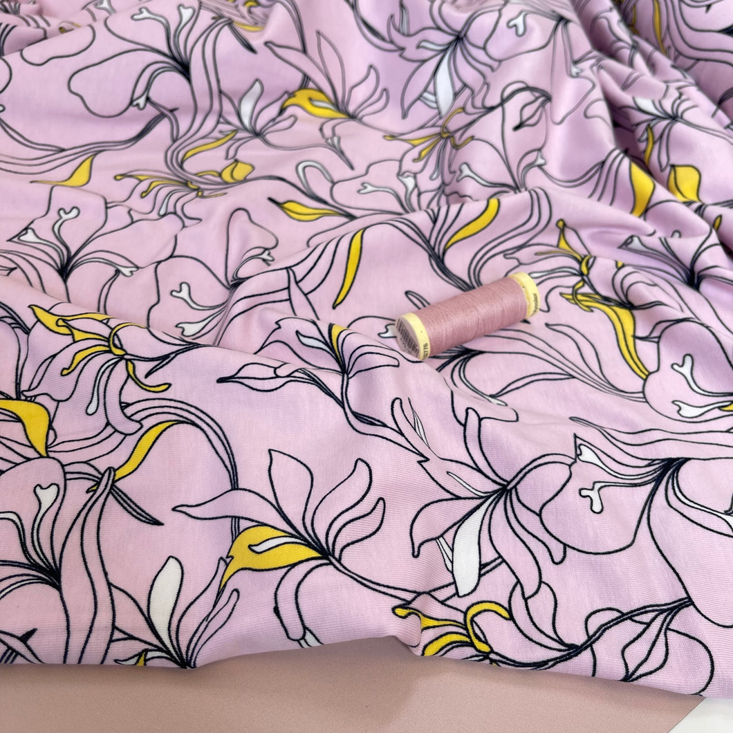 Lilies Light Lilac Cotton Jersey