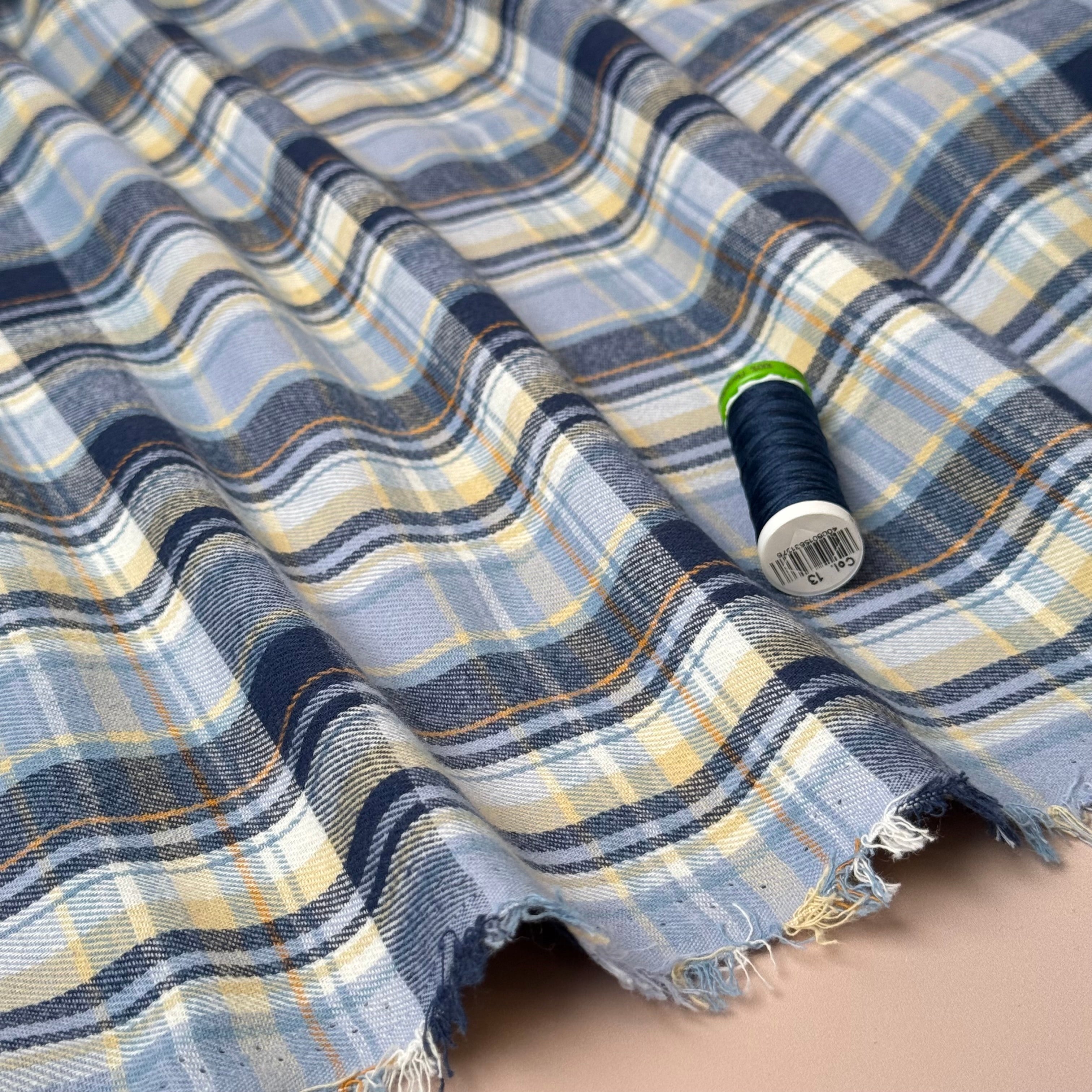 Plaid Blue Brushed Cotton Flannel