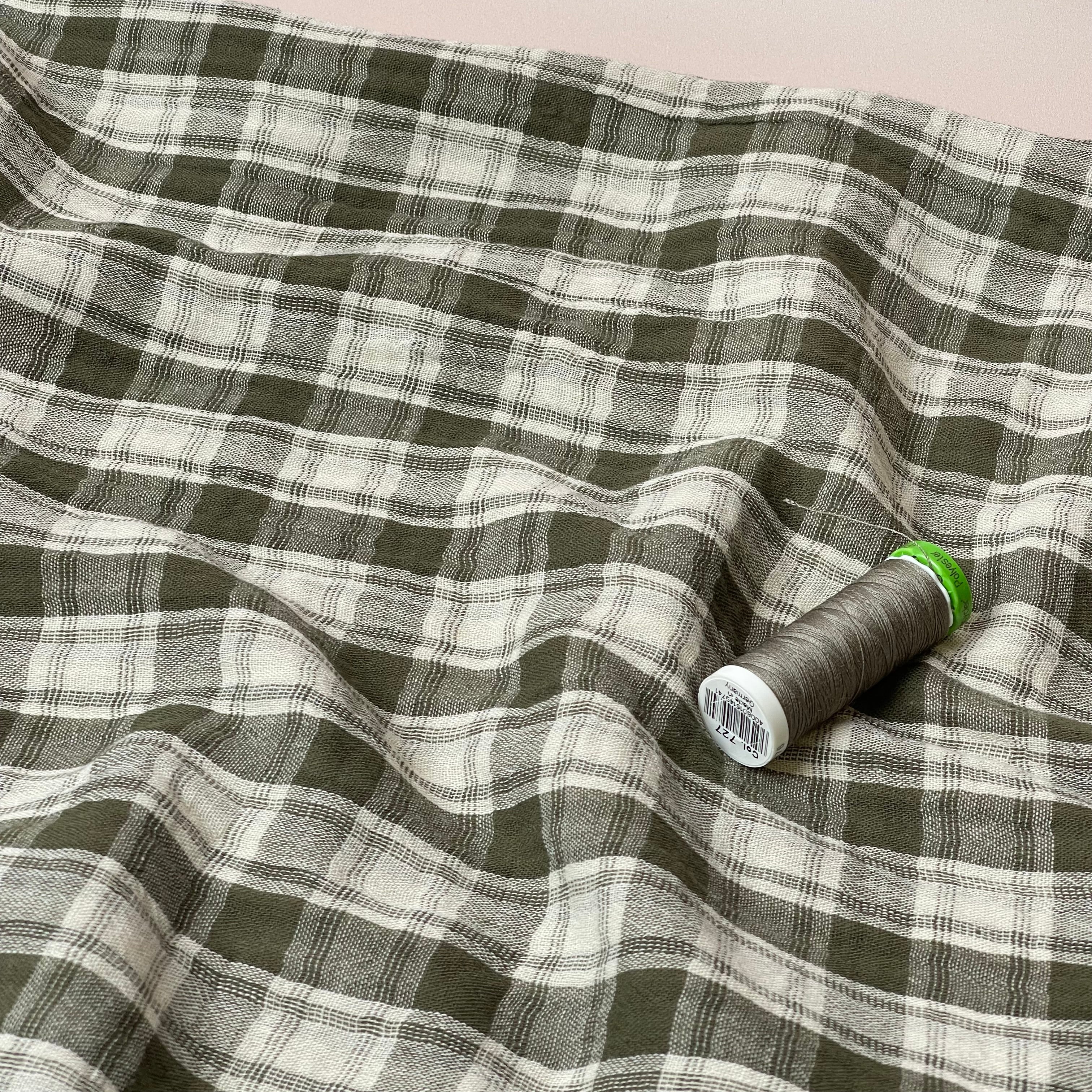 Reversible Olive Checks and Stripes Cotton Double Gauze