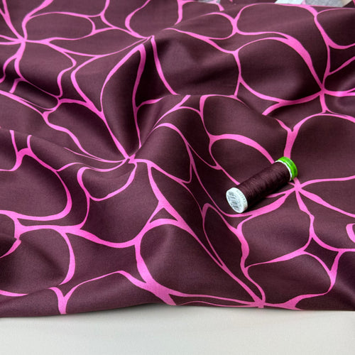 Line Flowers in Pomegranate Cotton Sateen Fabric