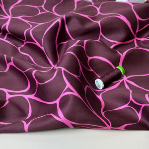 Line Flowers in Pomegranate Cotton Sateen Fabric