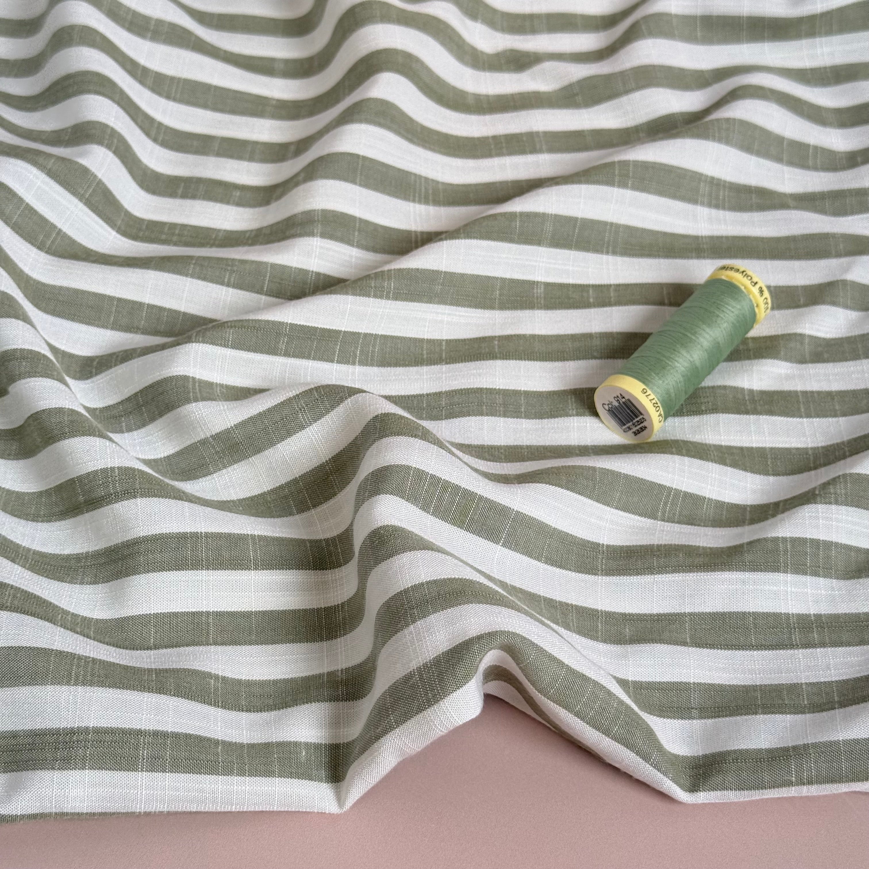 Yarn Dyed Stripe Viscose Fabric in Green