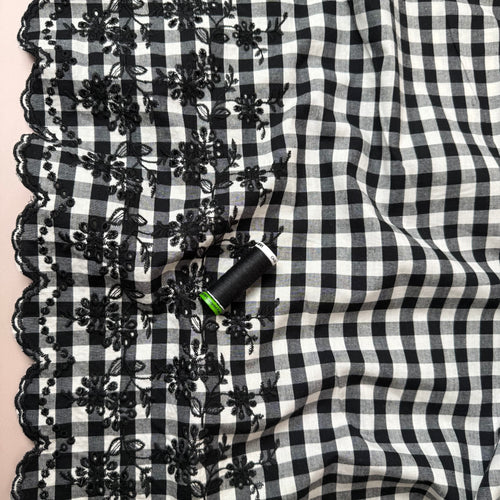 Scalloped Embroidered Gingham Cotton Fabric