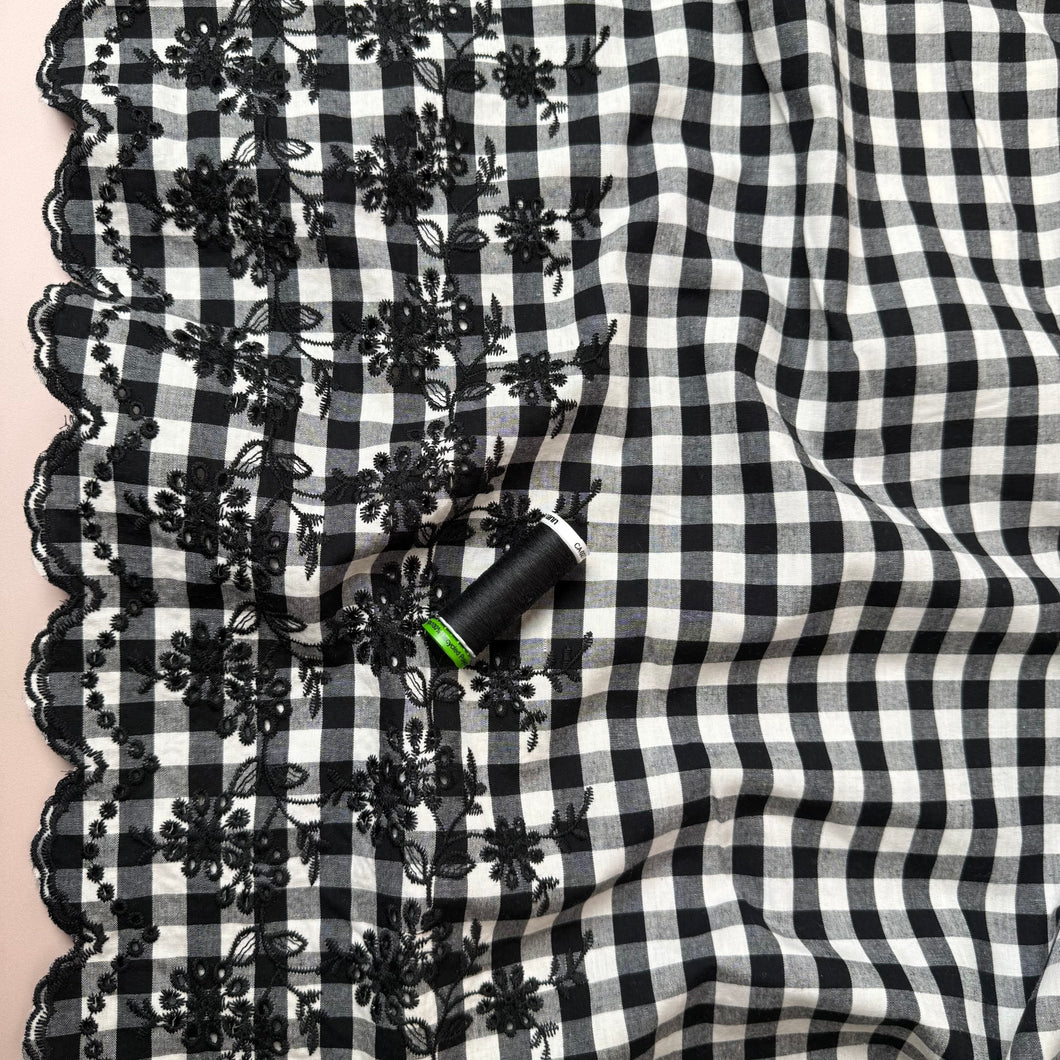 Scalloped Embroidered Gingham Cotton Fabric
