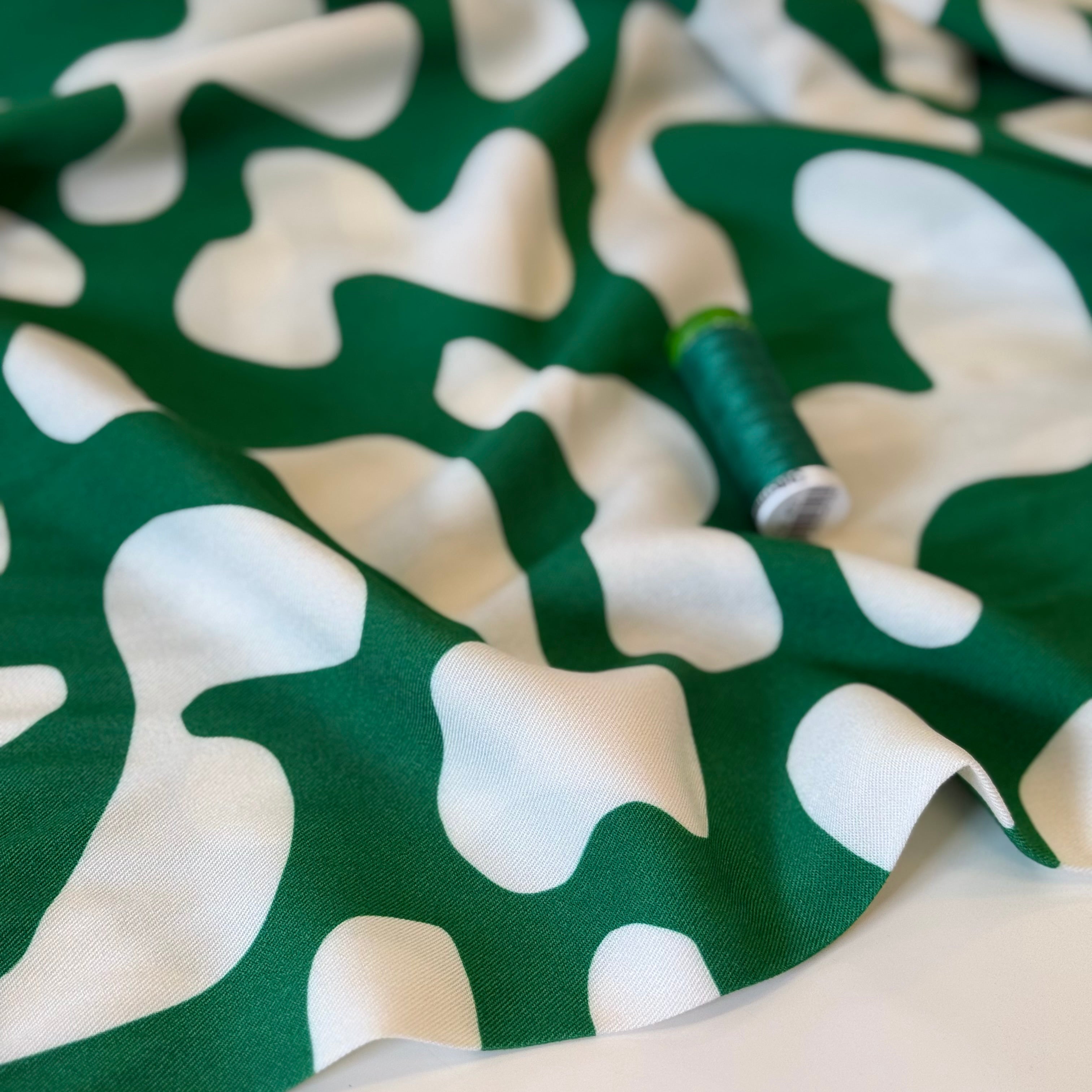 Light & Lush - Shapes on Emerald Viscose Twill Fabric