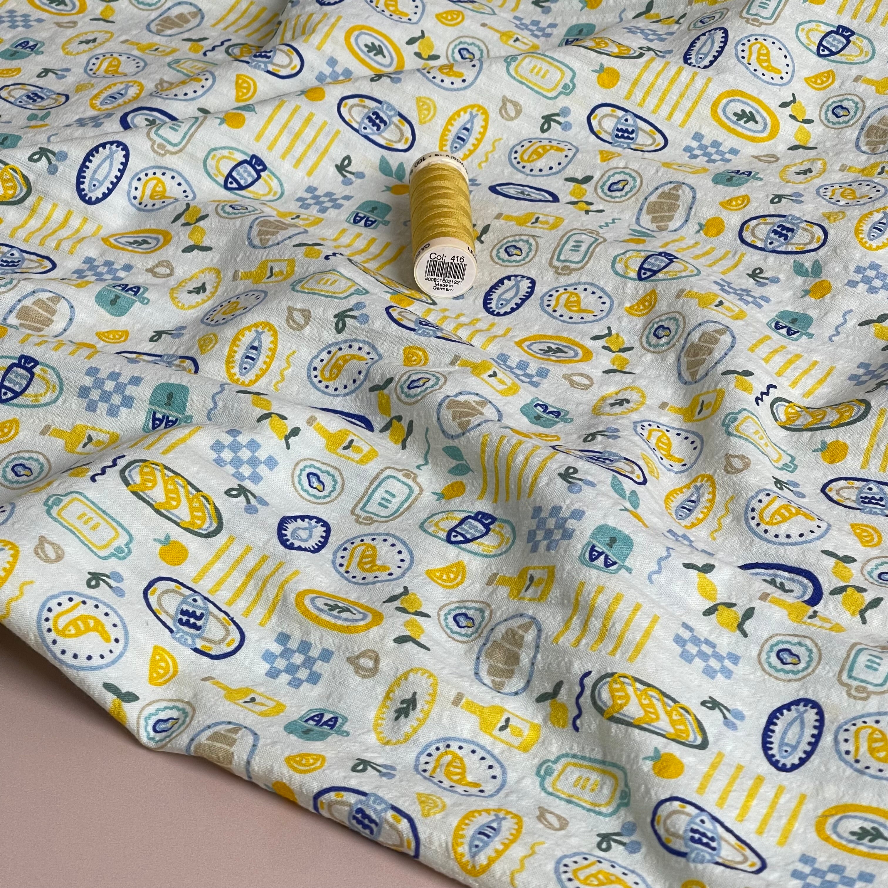 Mediteranian Feast Bubble Stripe Cotton Seersucker Fabric
