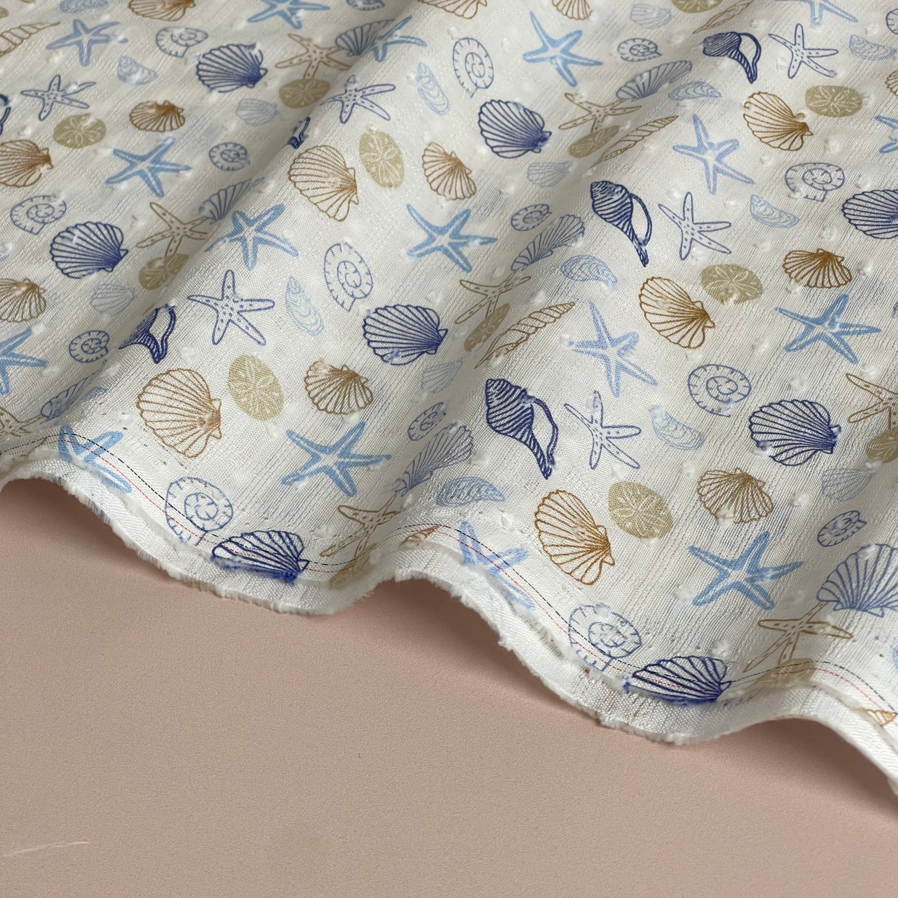 Seashells Cotton Dobby Check Fabric