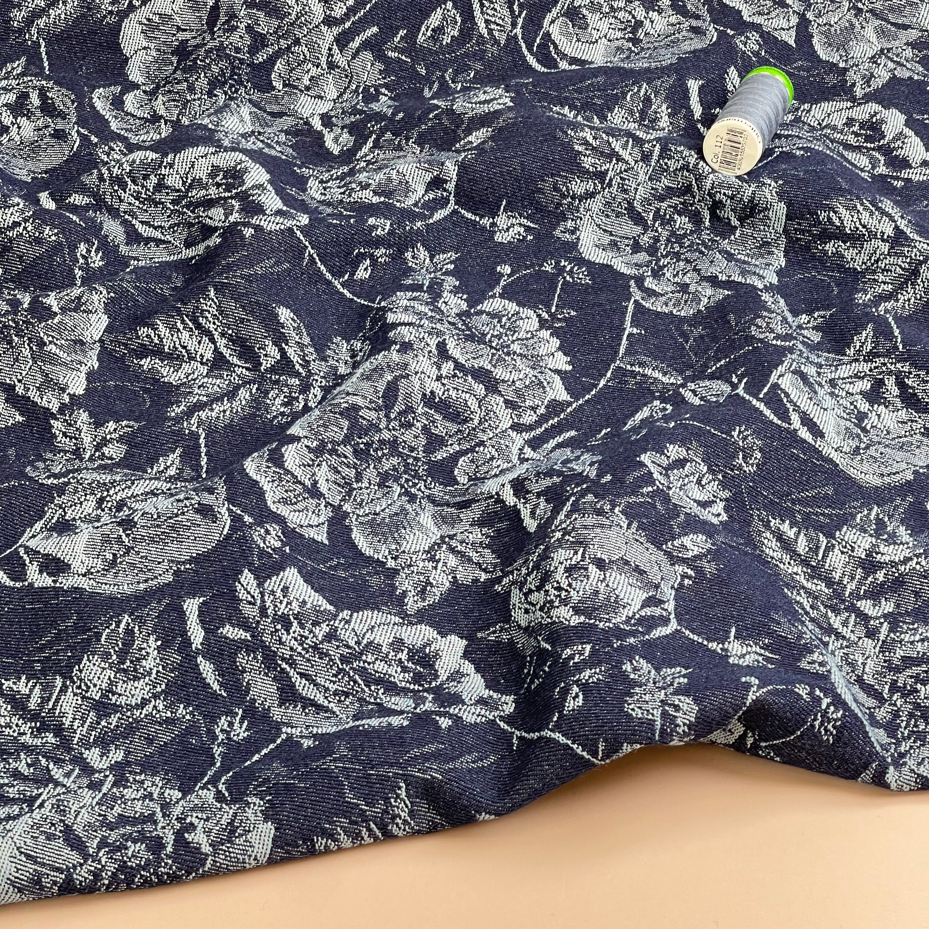 Floral Jeans Cotton Denim Jacquard Fabric