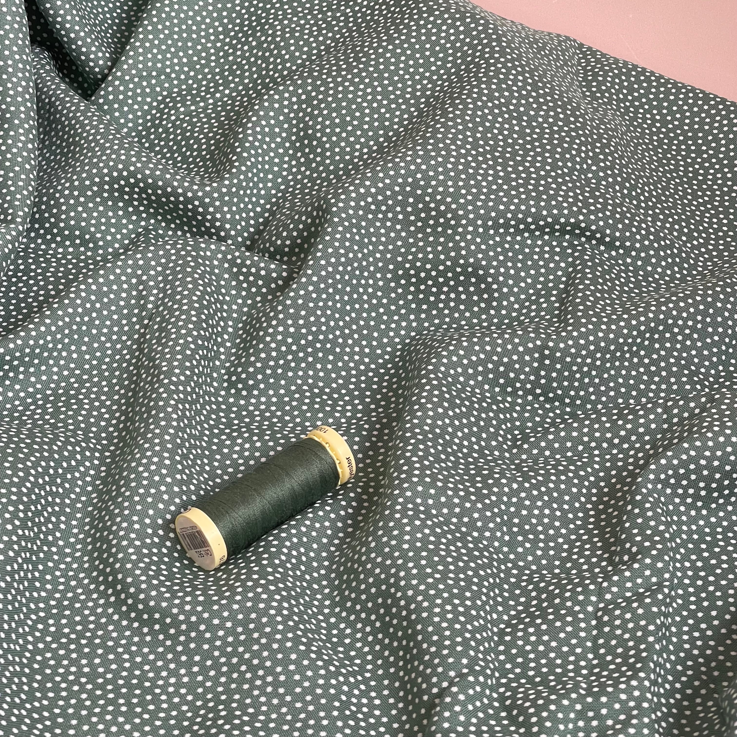 Ex-Designer Deadstock - Scattered Spots on Sage Green Viscose Fabric