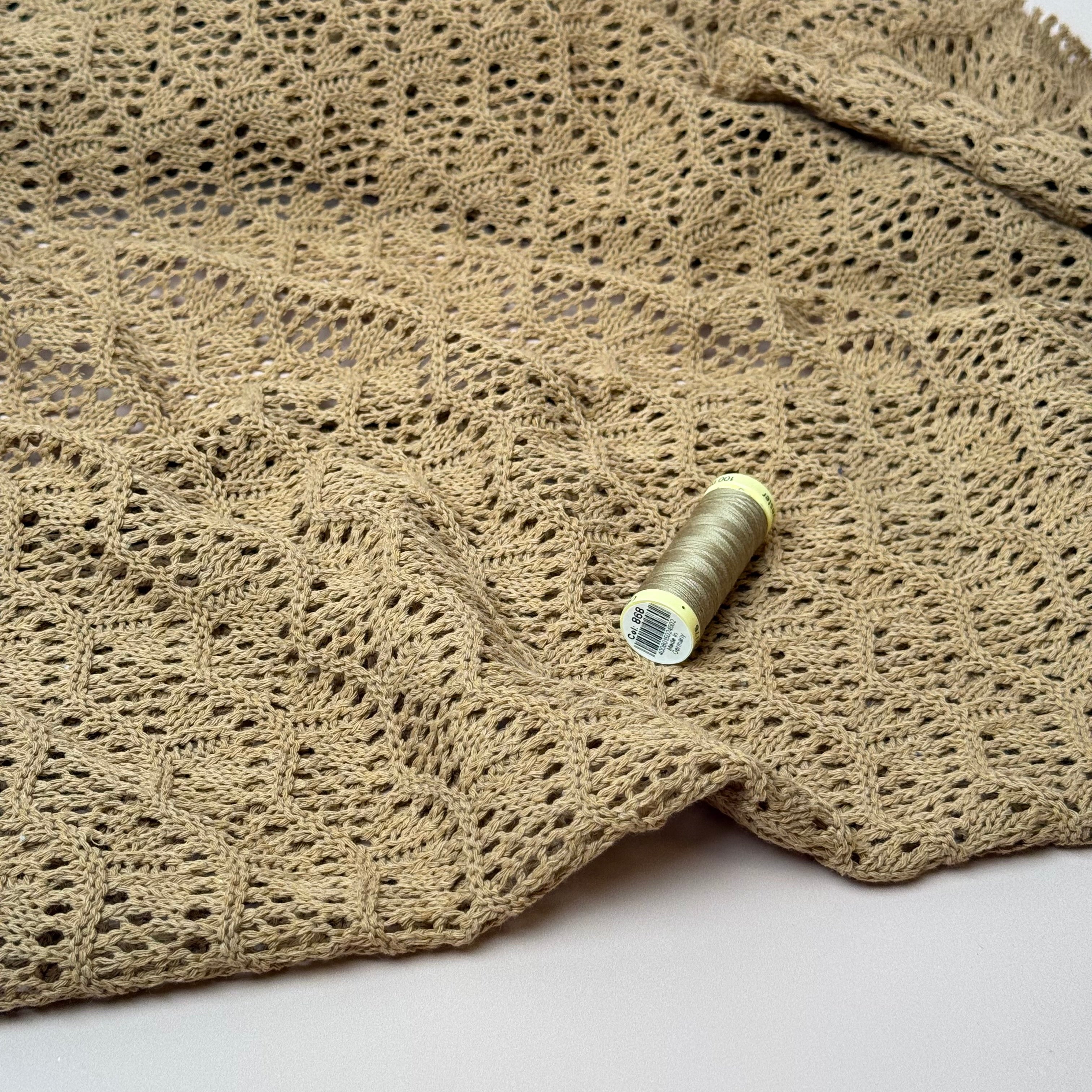 Pure Cotton Crochet Knit in Camel