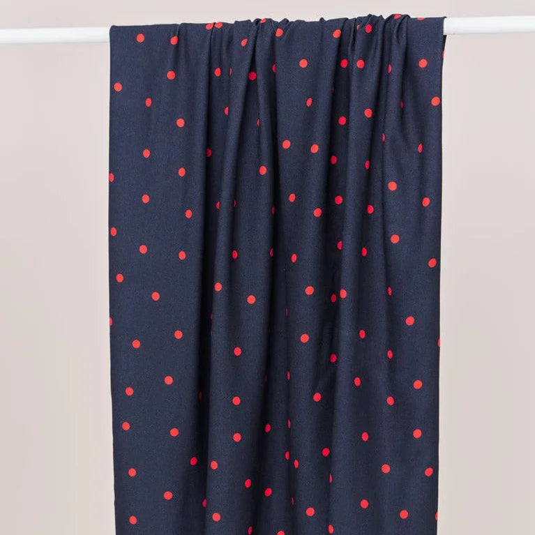 PRE-ORDER arriving by 18 Sep -  Mind The MAKER - Jolly Dot Indigo Night ECOVERO™ Viscose Crepe Fabric